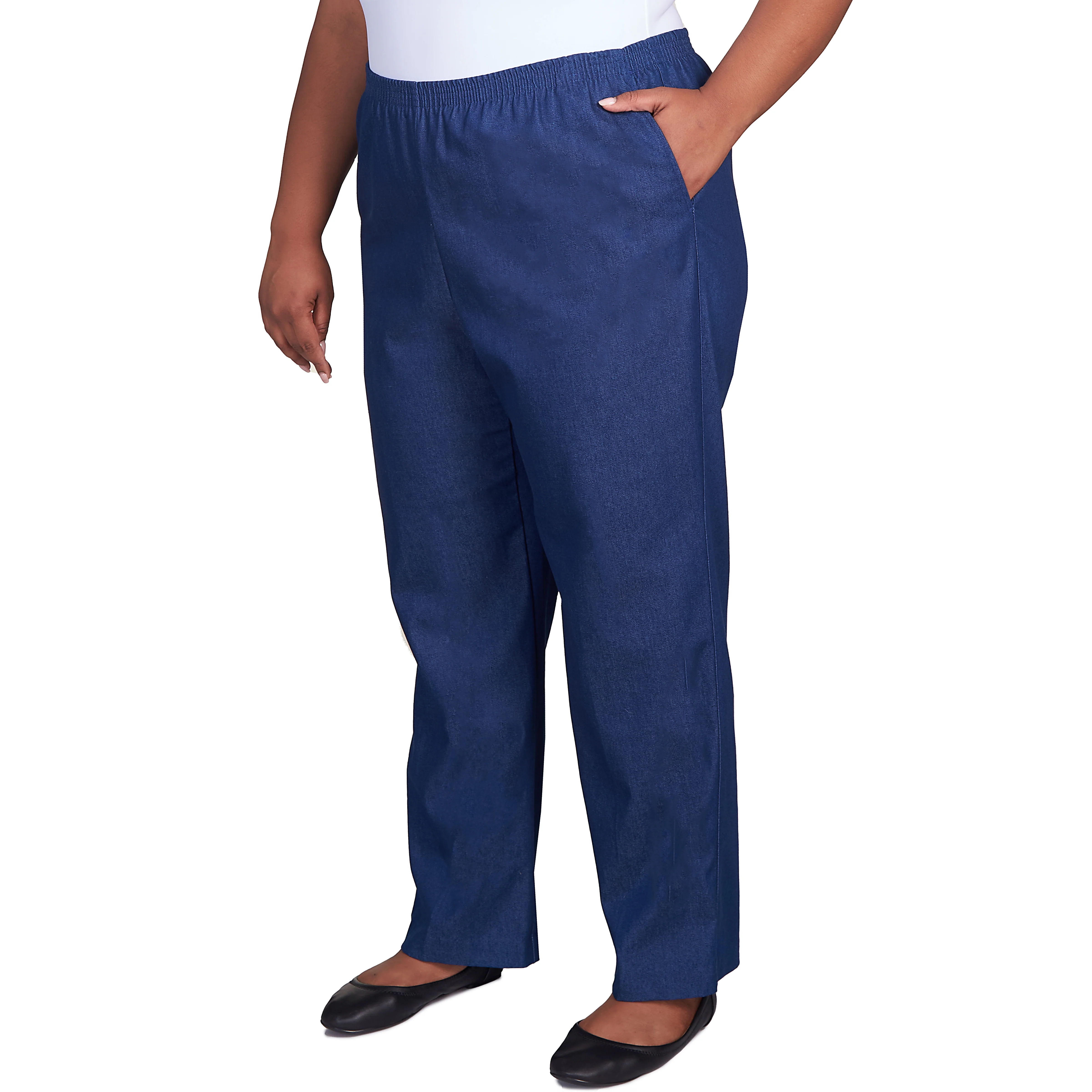 Alfred Dunner Plus Classic All-Around Elastic Waistband Denim Pant Average Length - Image 3
