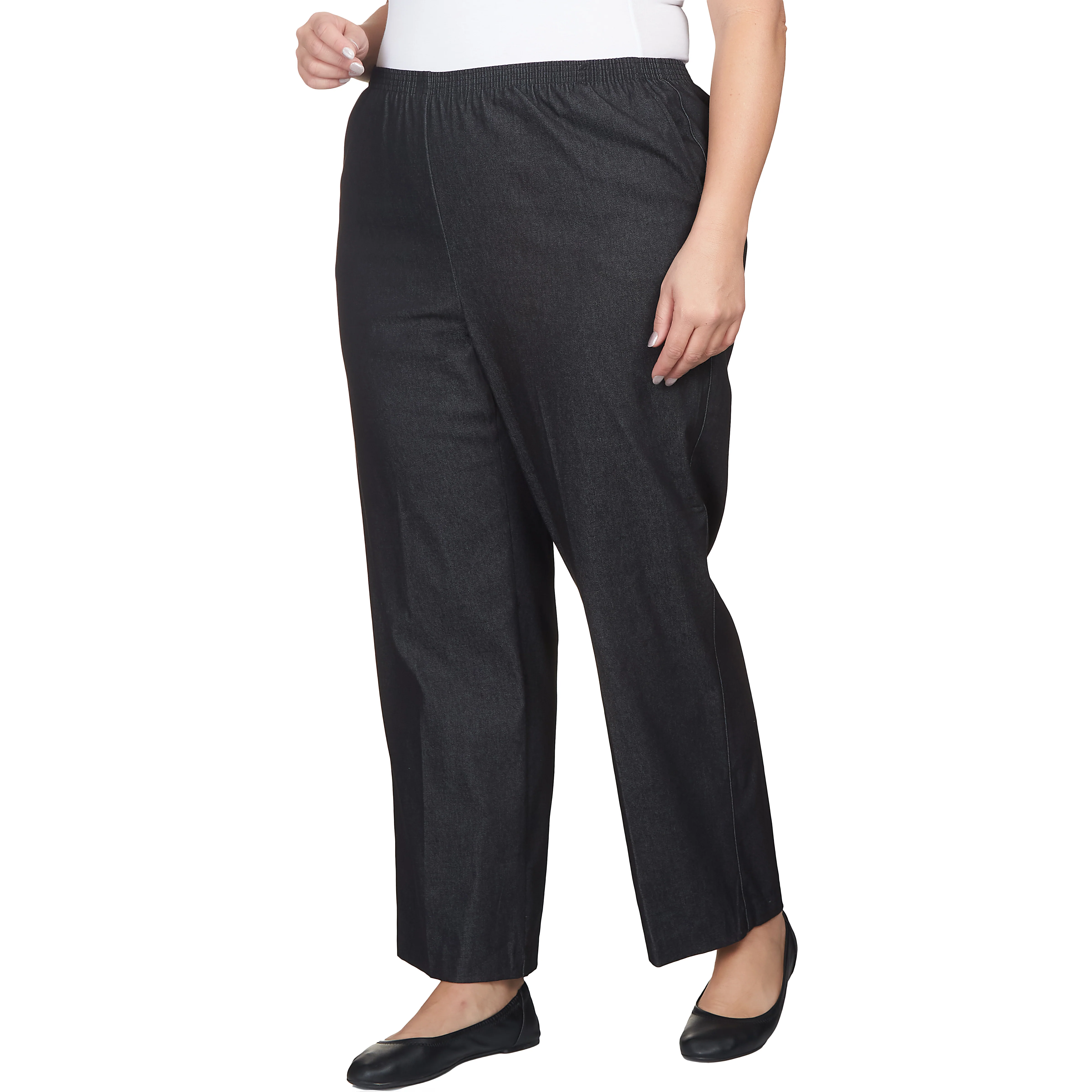 Alfred Dunner Plus Denim Comfort Waistband  Mid Rise Regular Fit Straight Leg Pant average Length - Image 3