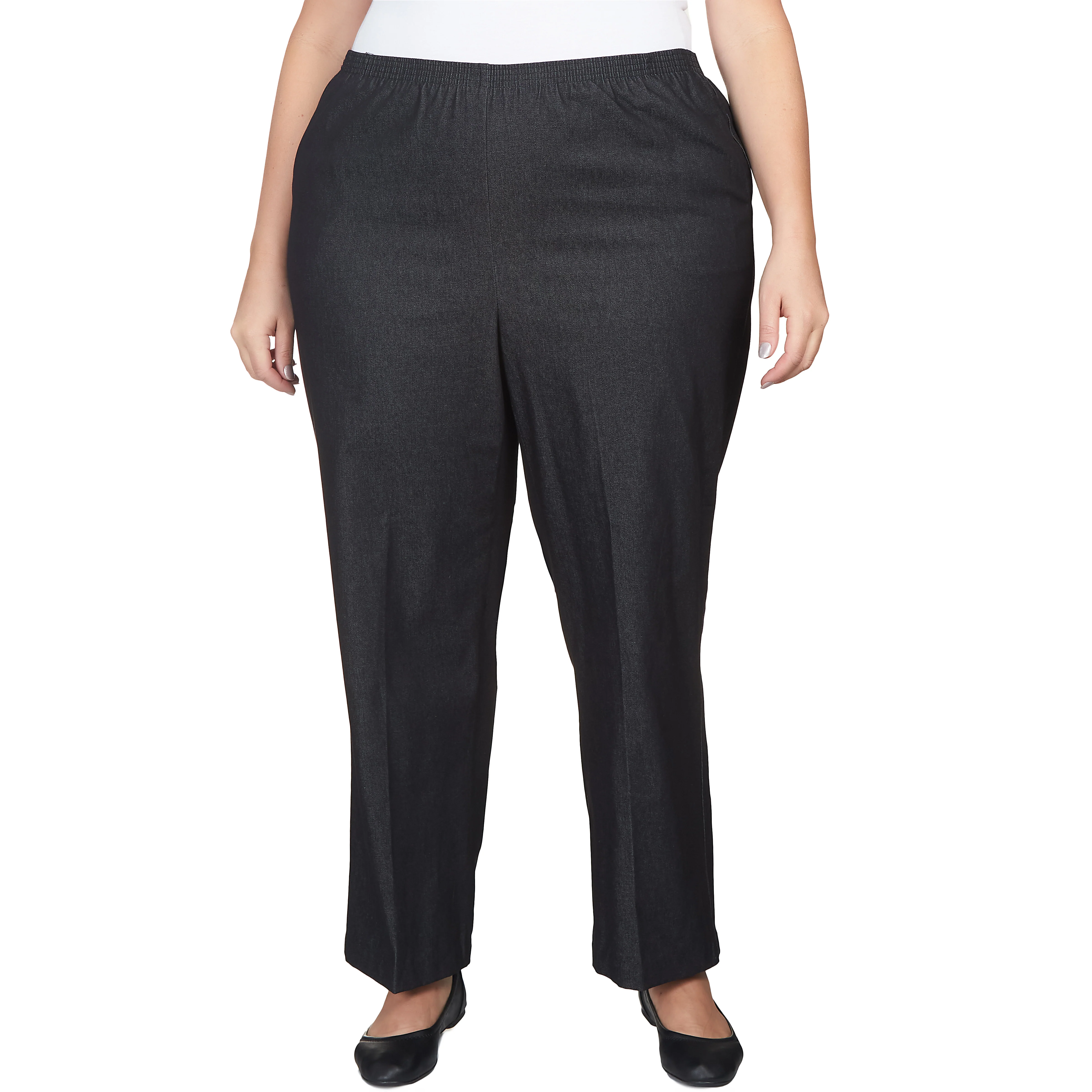 Alfred Dunner Plus Denim Comfort Waistband  Mid Rise Regular Fit Straight Leg Pant average Length - Image 5