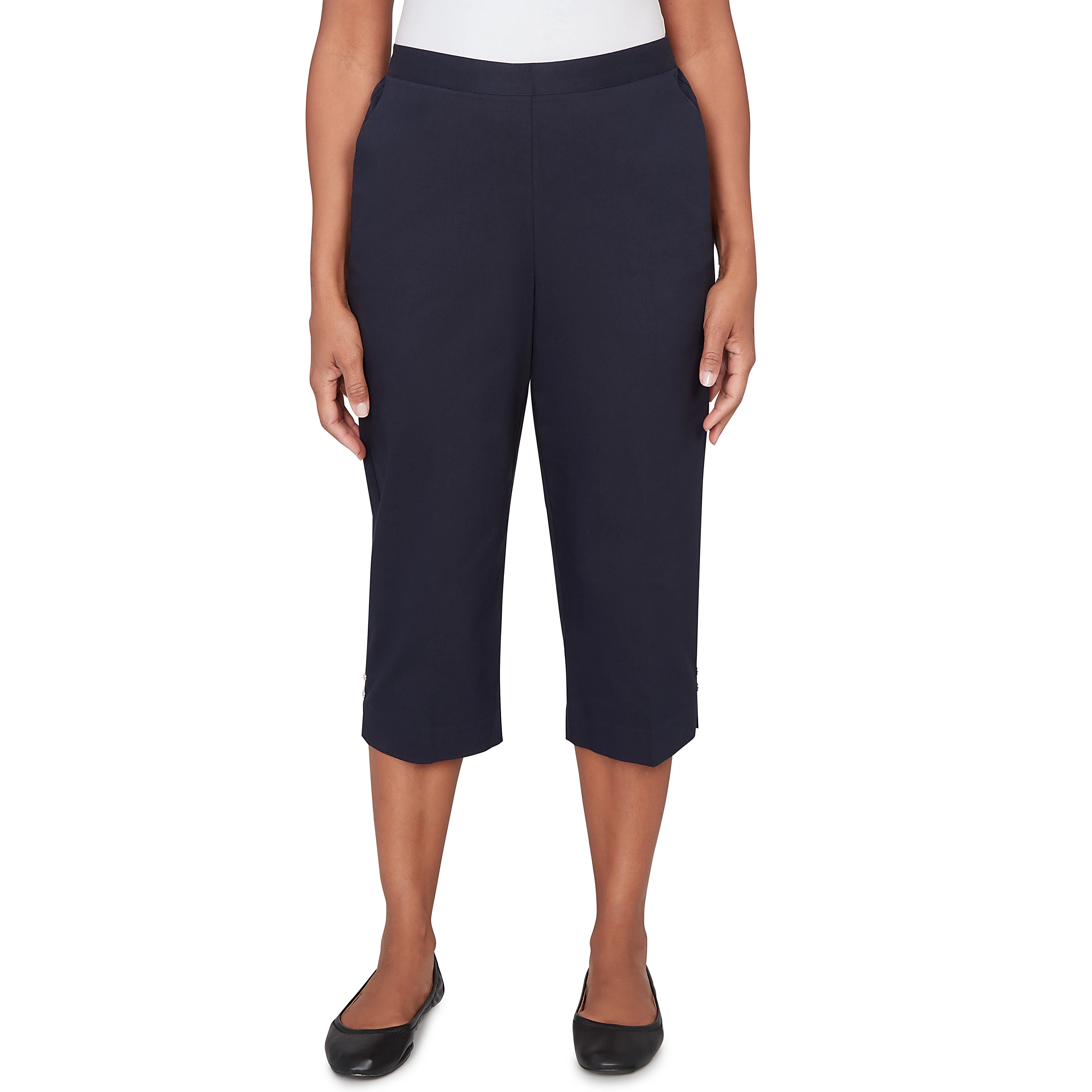 Alfred Dunner Solid Twill Button Hem Capri Pant - Image 7