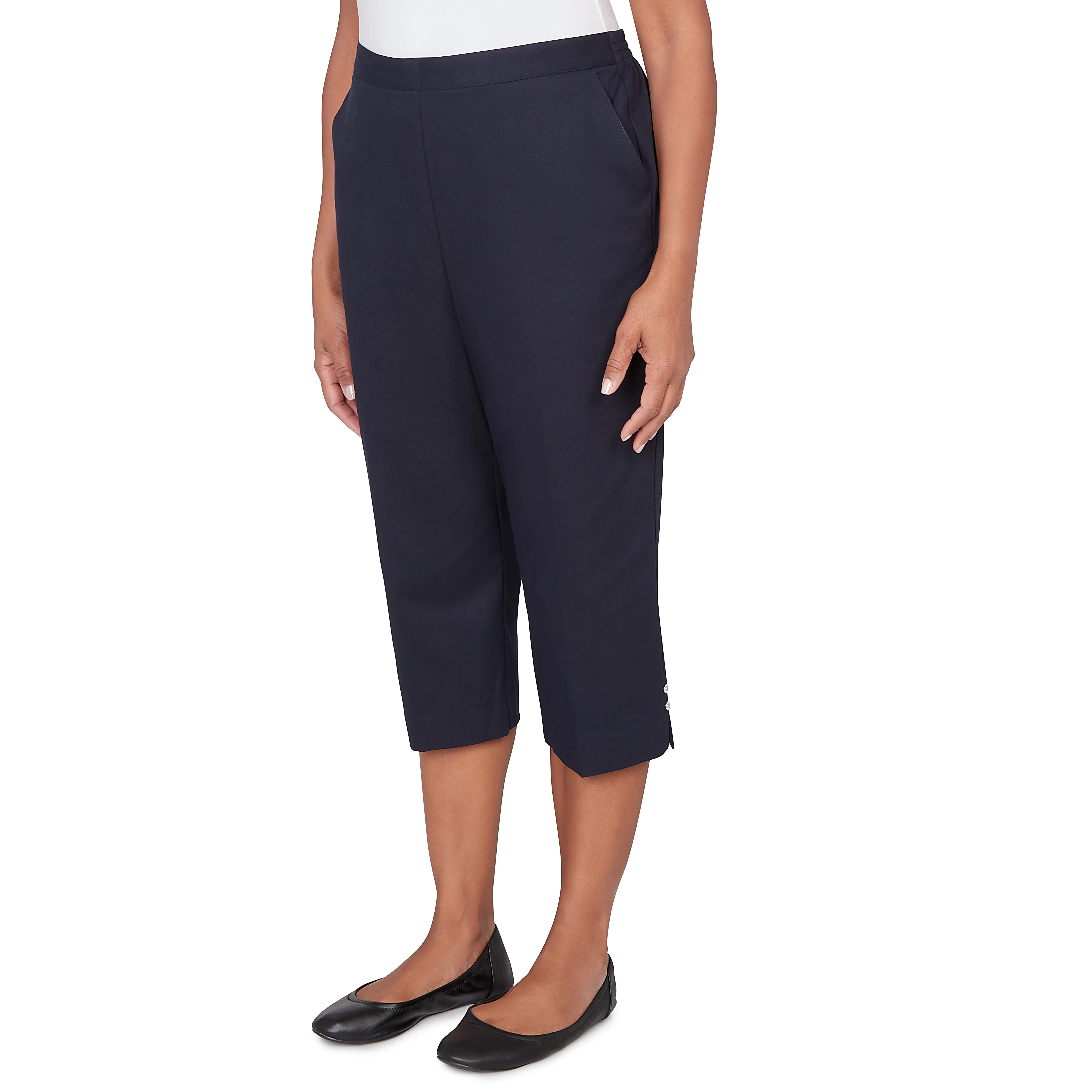 Alfred Dunner Solid Twill Button Hem Capri Pant - Image 9