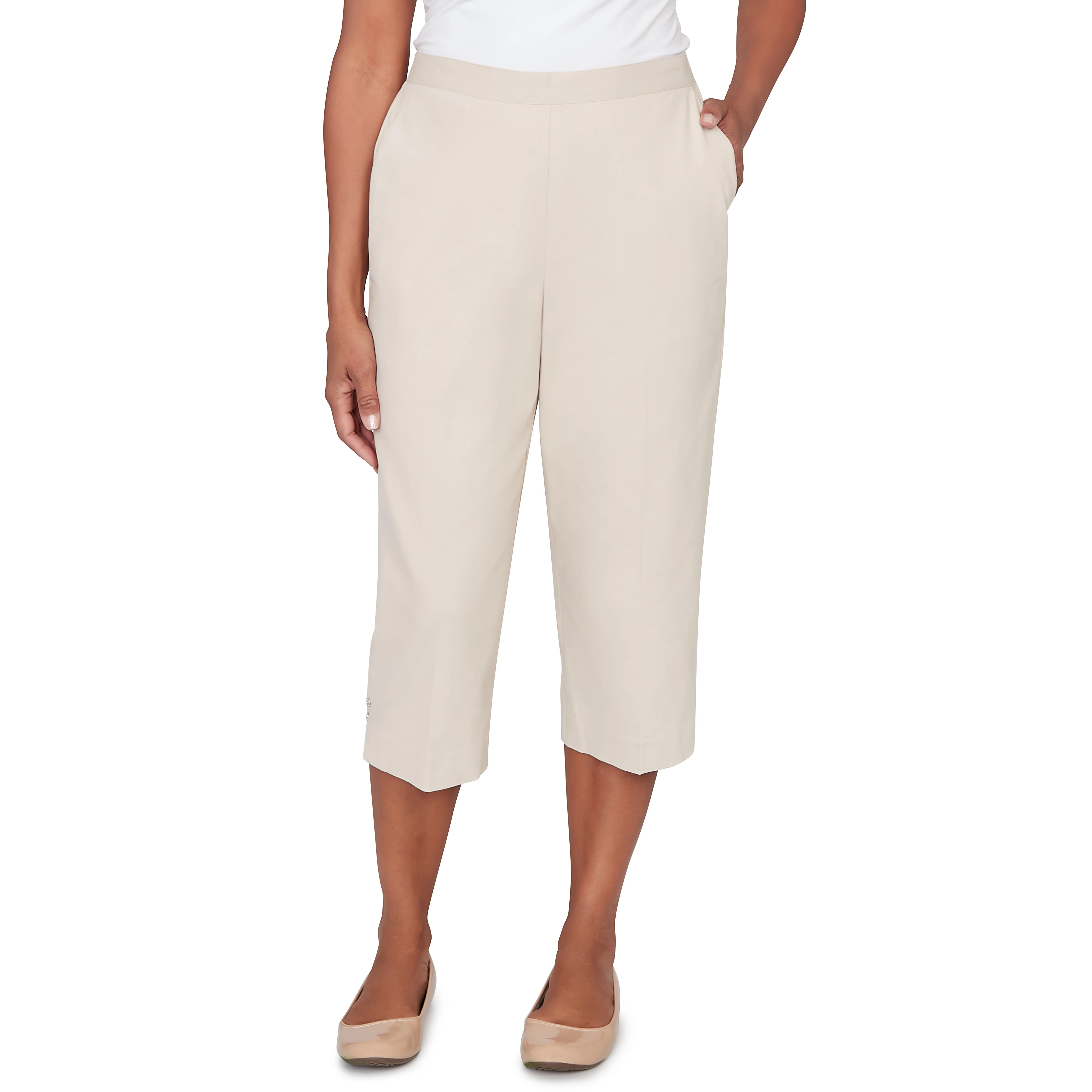 Alfred Dunner Solid Twill Button Hem Capri Pant- Petite - Image 13