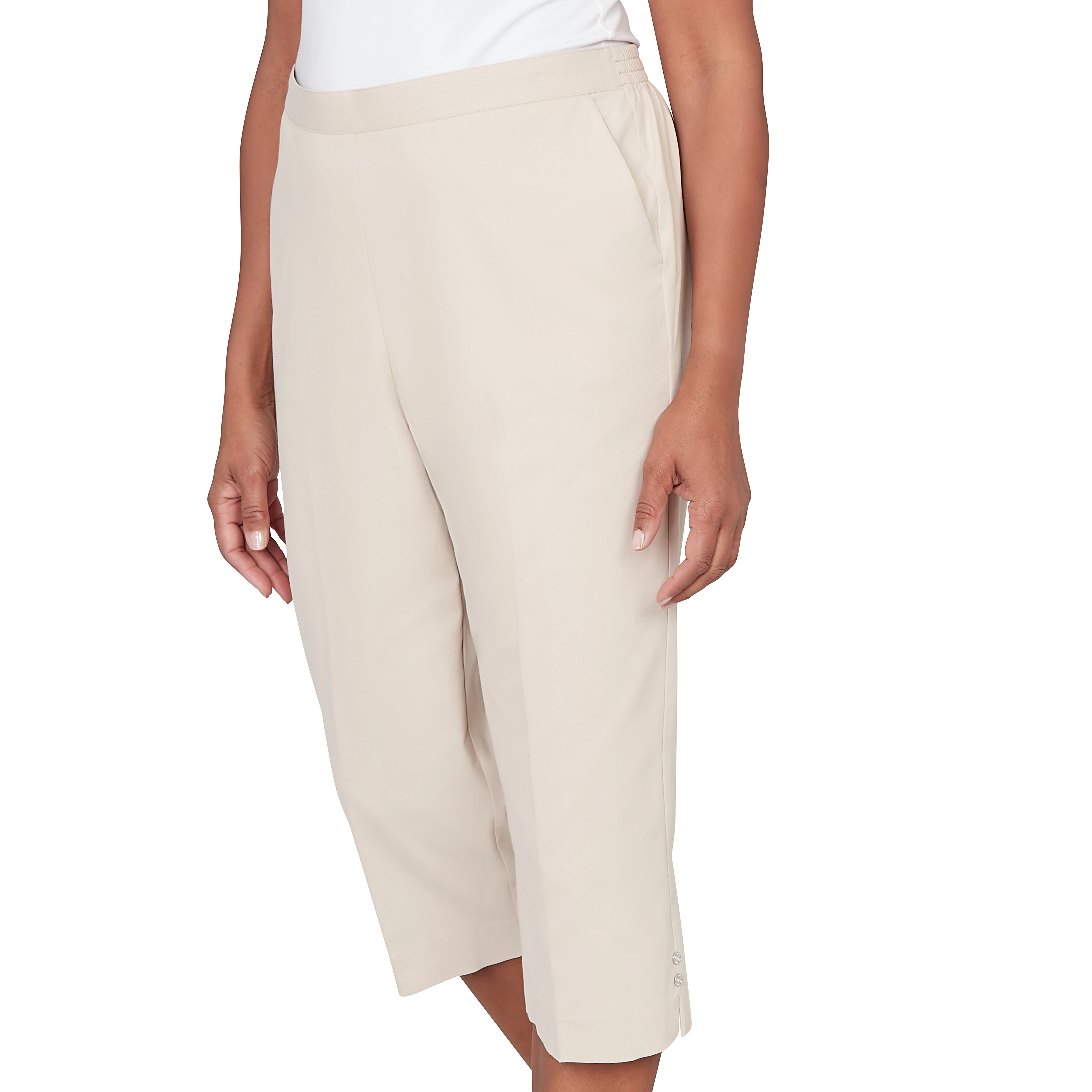 Alfred Dunner Solid Twill Button Hem Capri Pant- Petite - Image 17