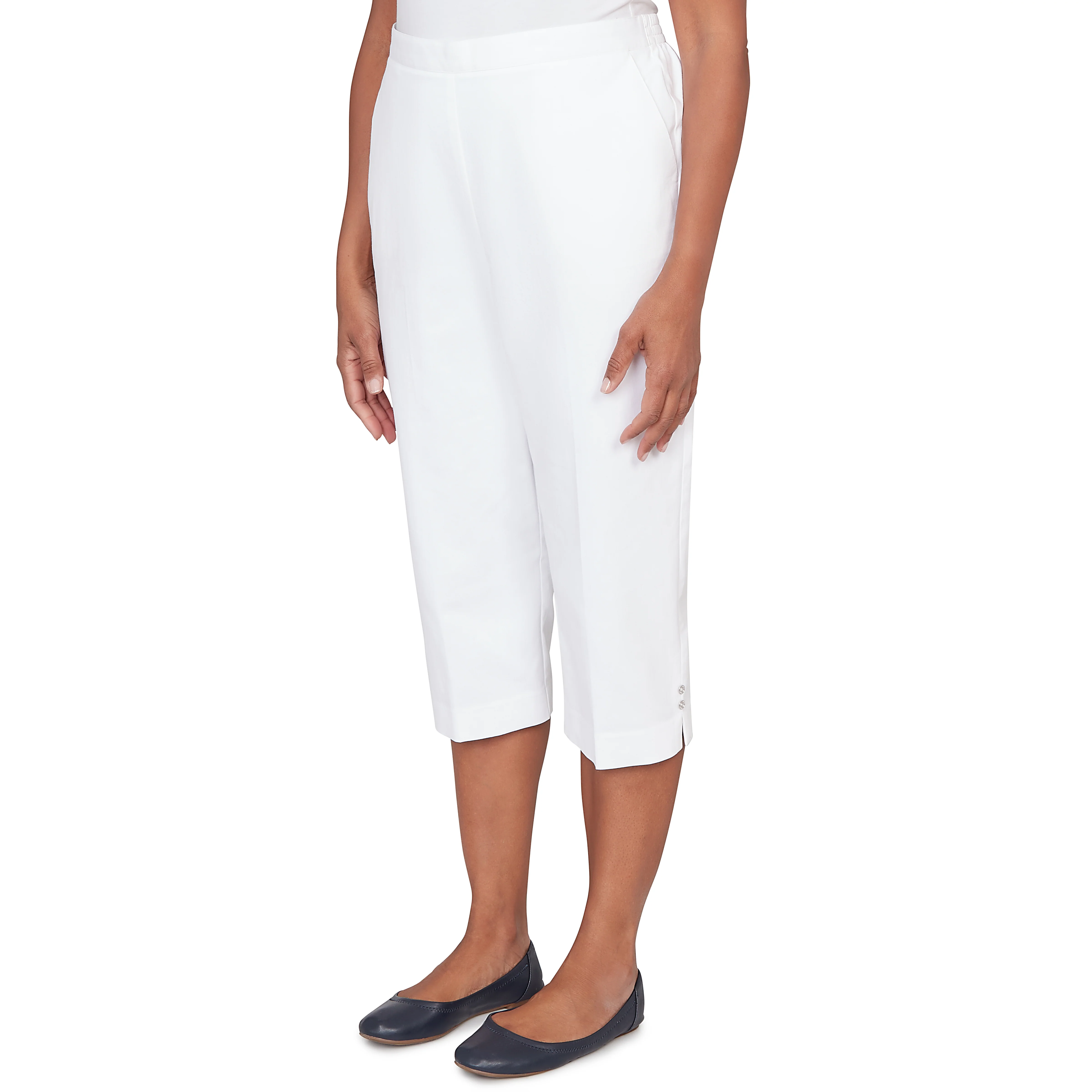 Alfred Dunner Solid Twill Button Hem Capri Pant- Petite - Image 21