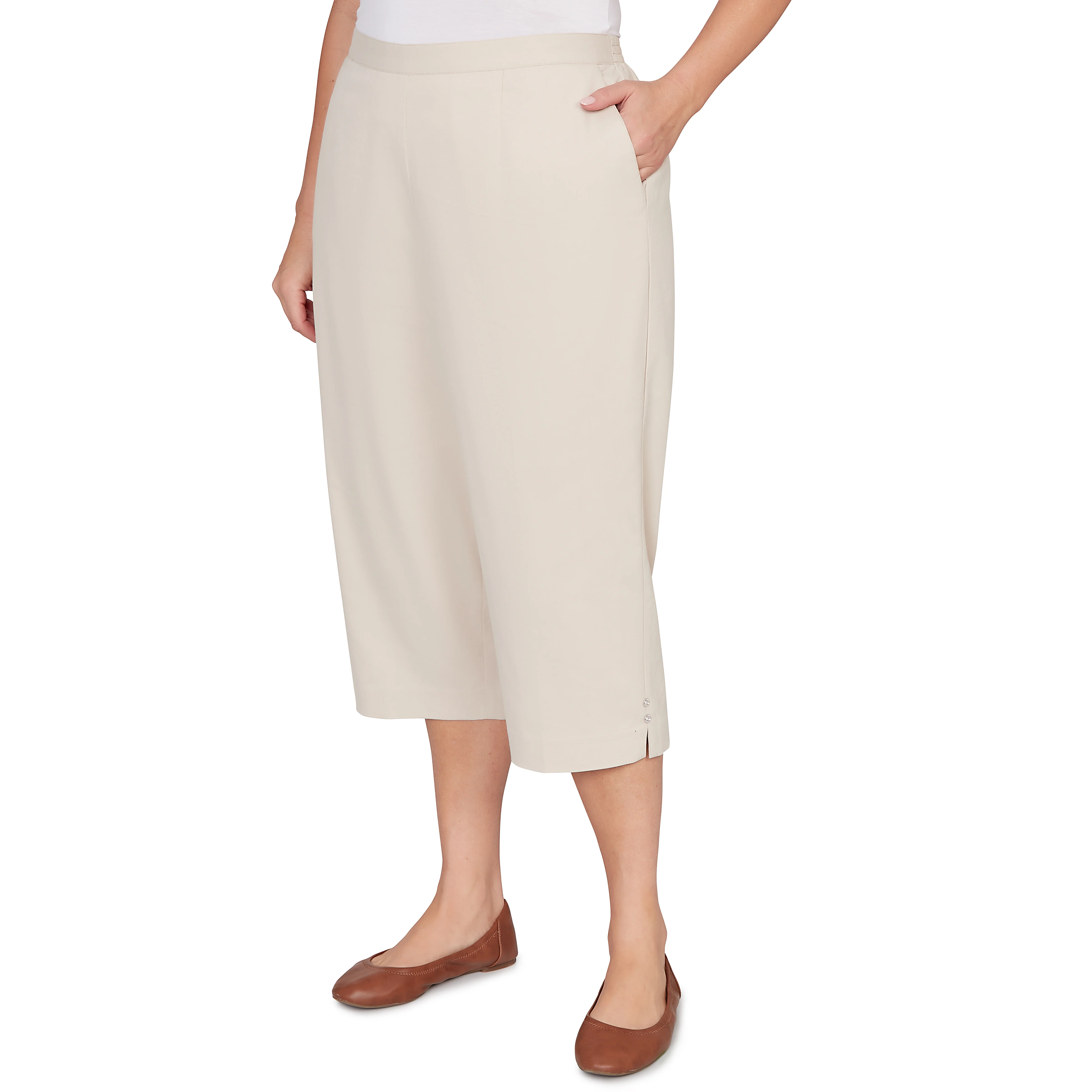 Alfred Dunner Solid Twill Button Hem Capri Pant - Plus - Image 15
