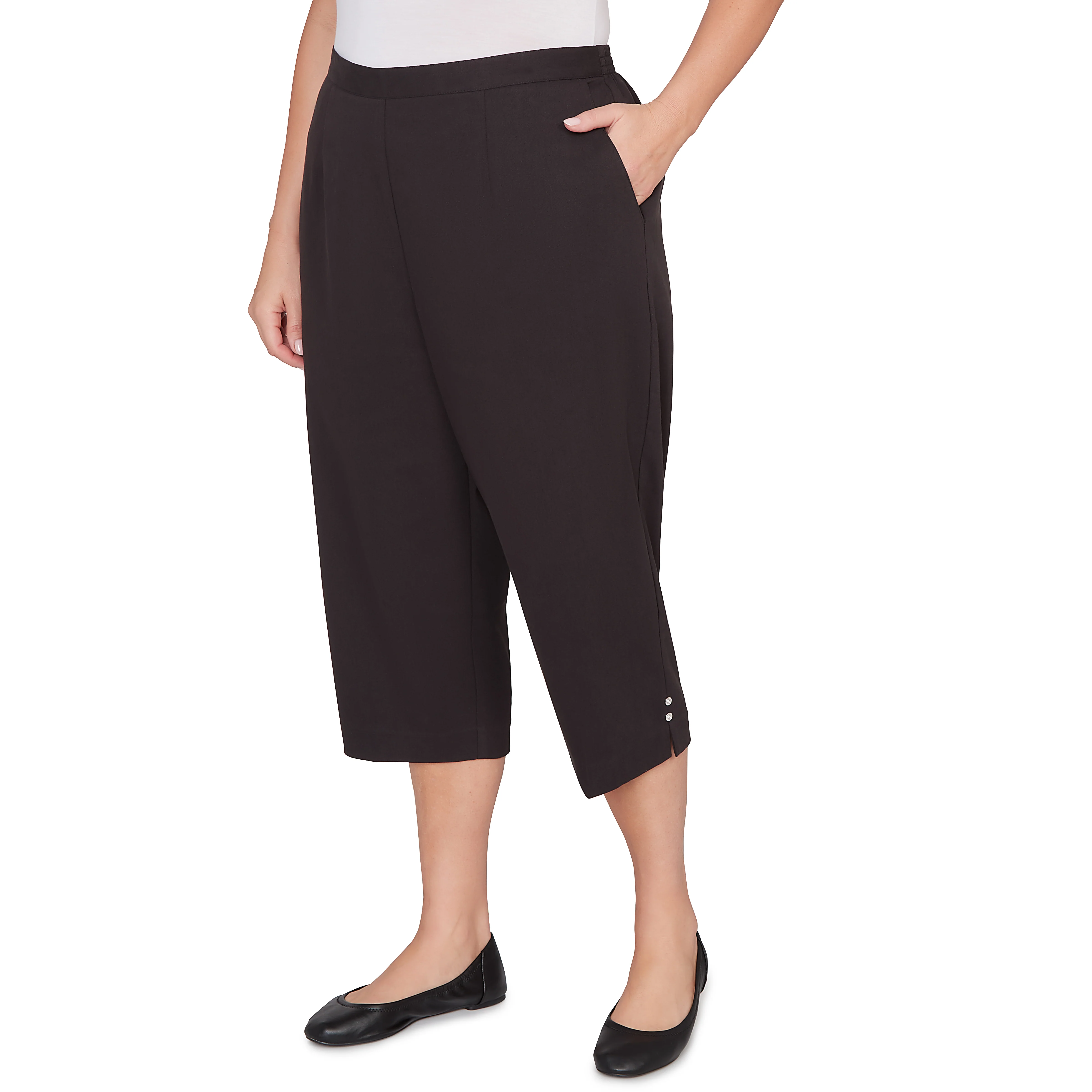 Alfred Dunner Solid Twill Button Hem Capri Pant - Plus - Image 3
