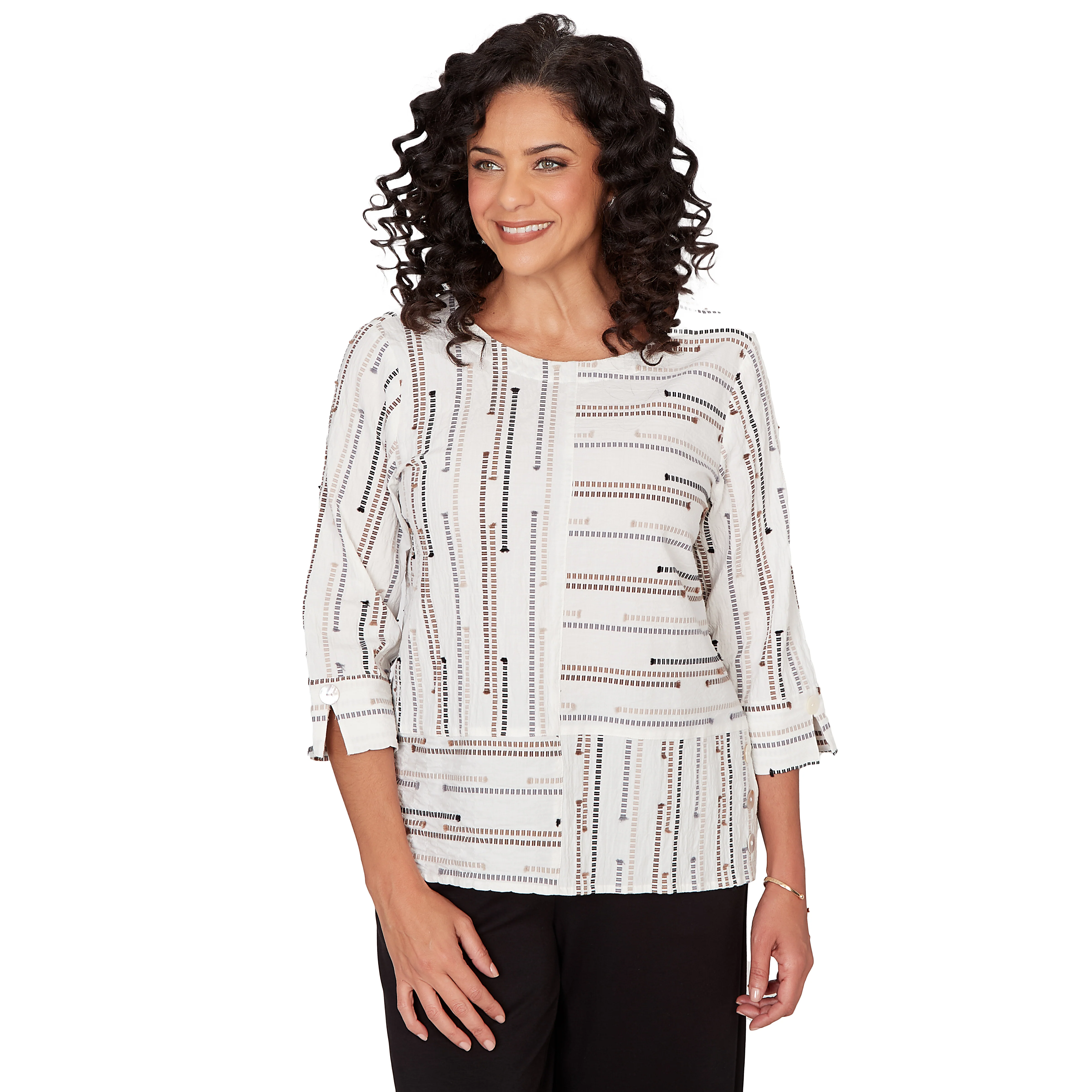 Alfred Dunner Spliced Jacquard Stripe Top - Image 7