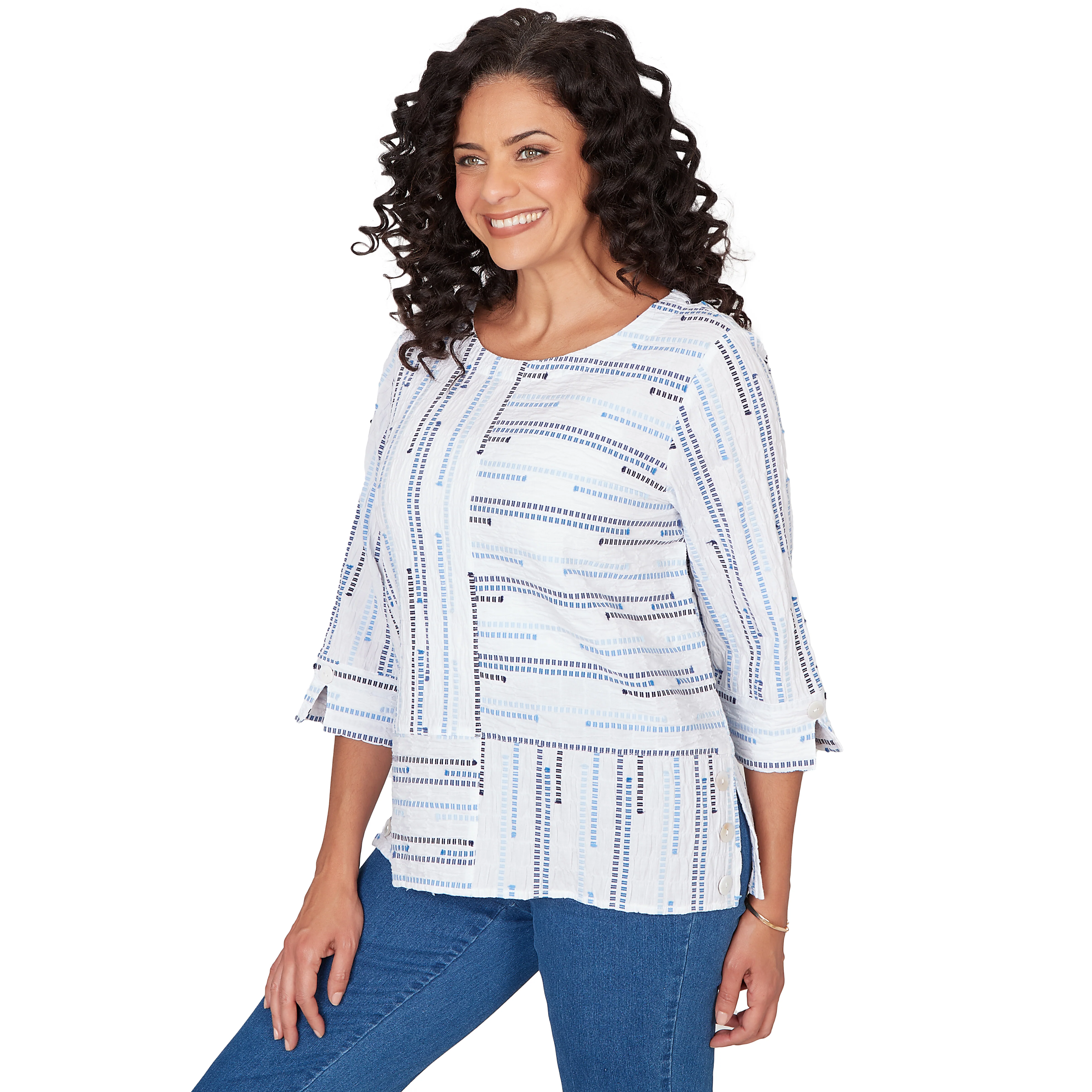 Alfred Dunner Spliced Jacquard Stripe Top- Petite - Image 3