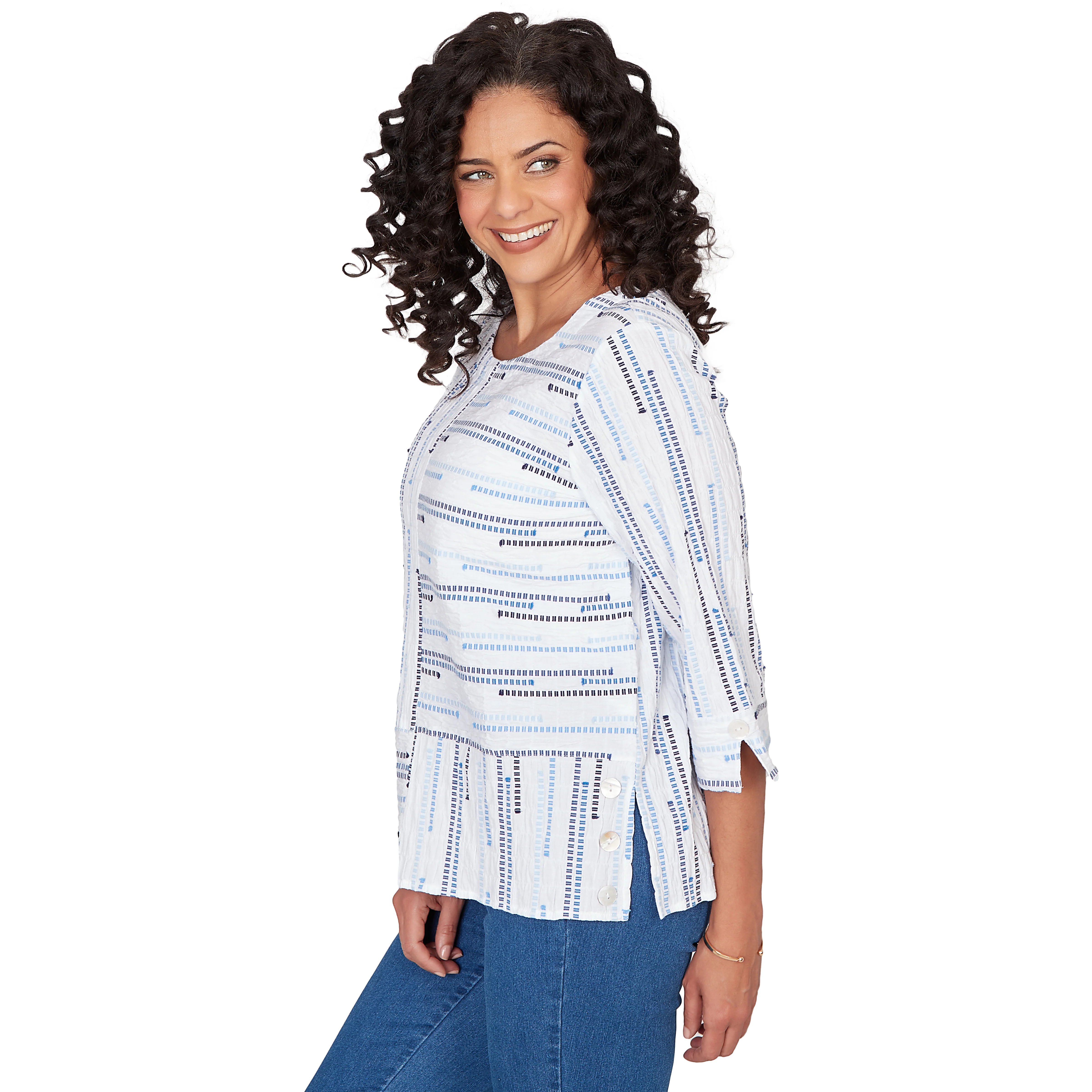Alfred Dunner Spliced Jacquard Stripe Top- Petite - Image 4