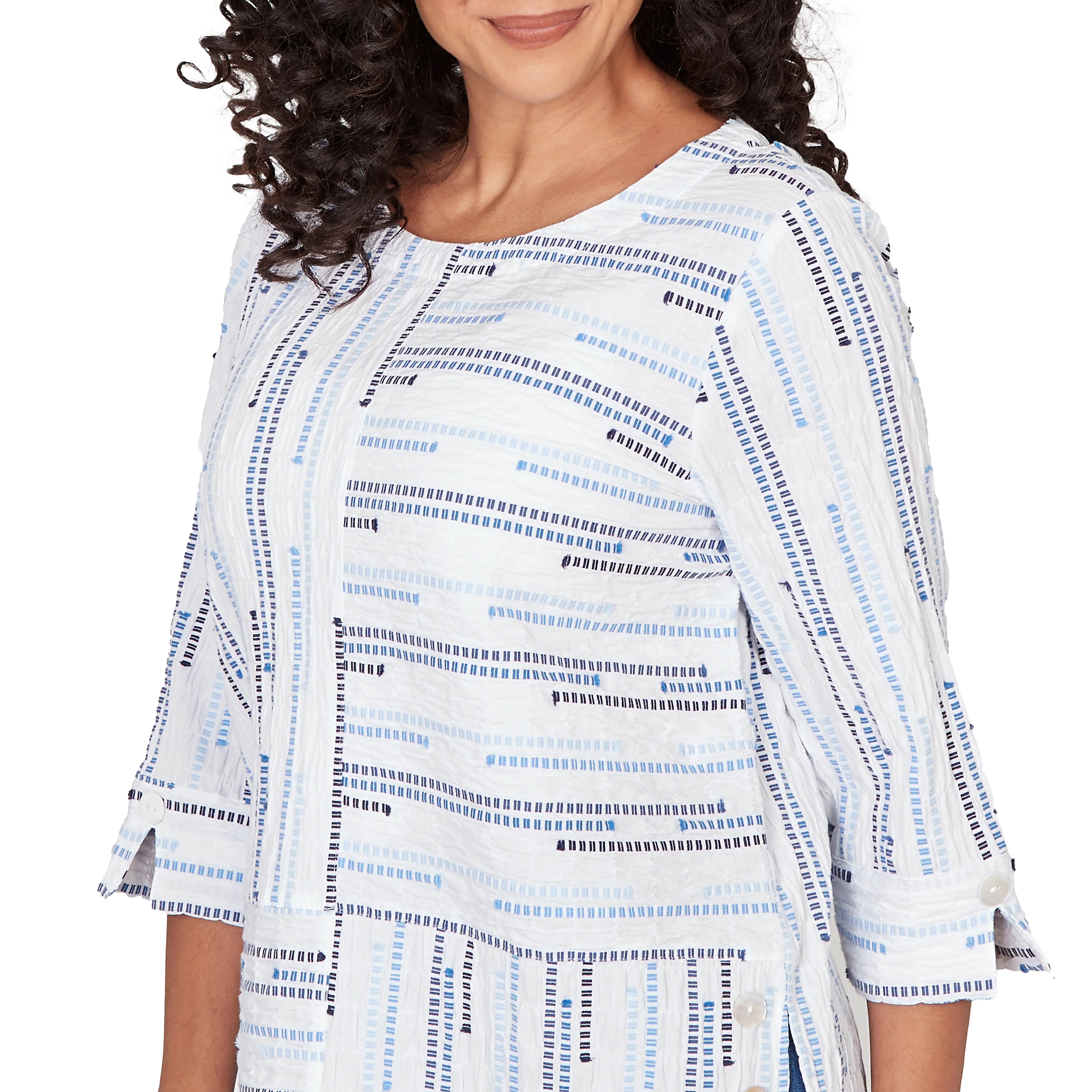 Alfred Dunner Spliced Jacquard Stripe Top- Petite - Image 5