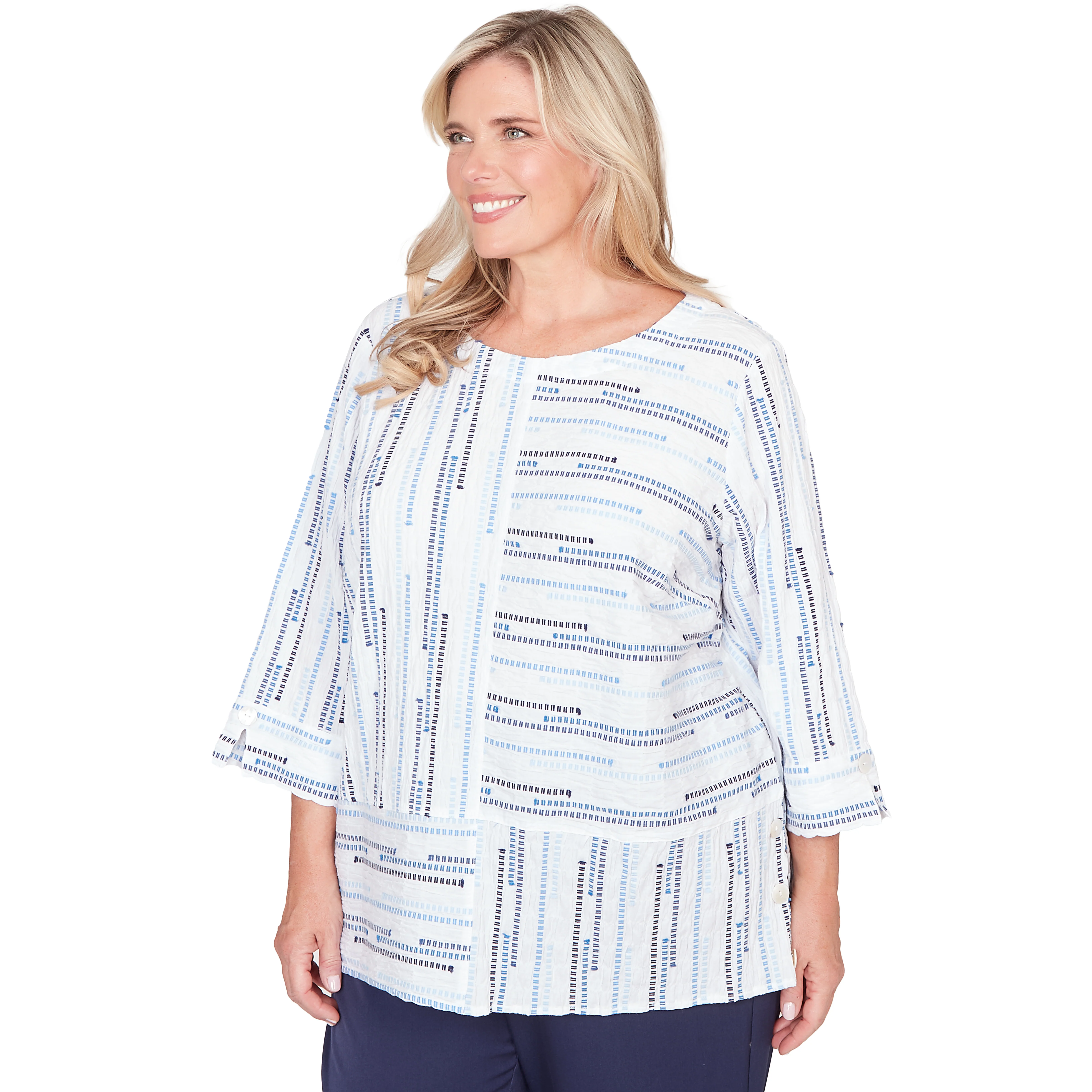 Alfred Dunner Spliced Jacquard Stripe Top - Plus - Image 3