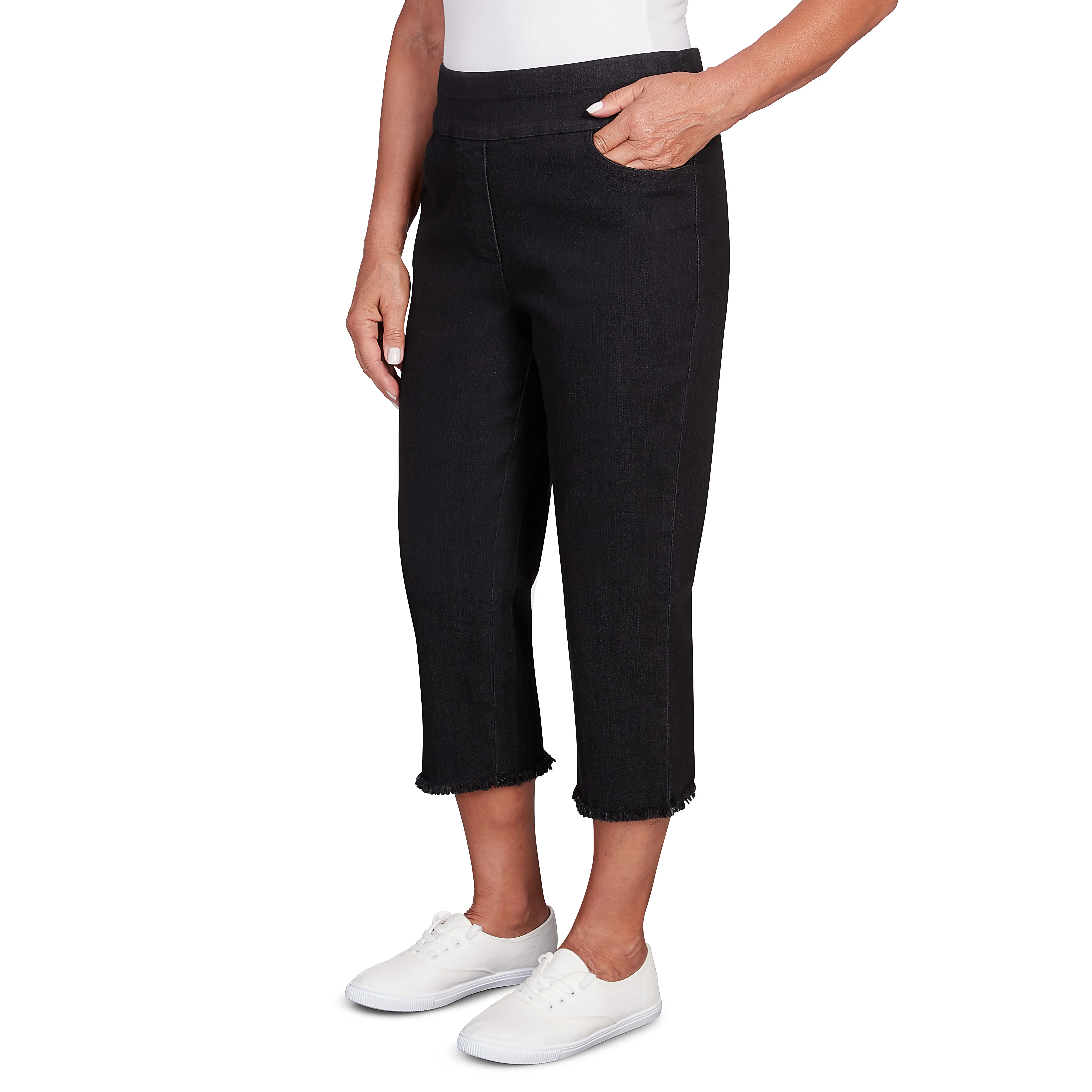 Alfred Dunner Super Stretch Denim Fringe Capri Pant - Image 3