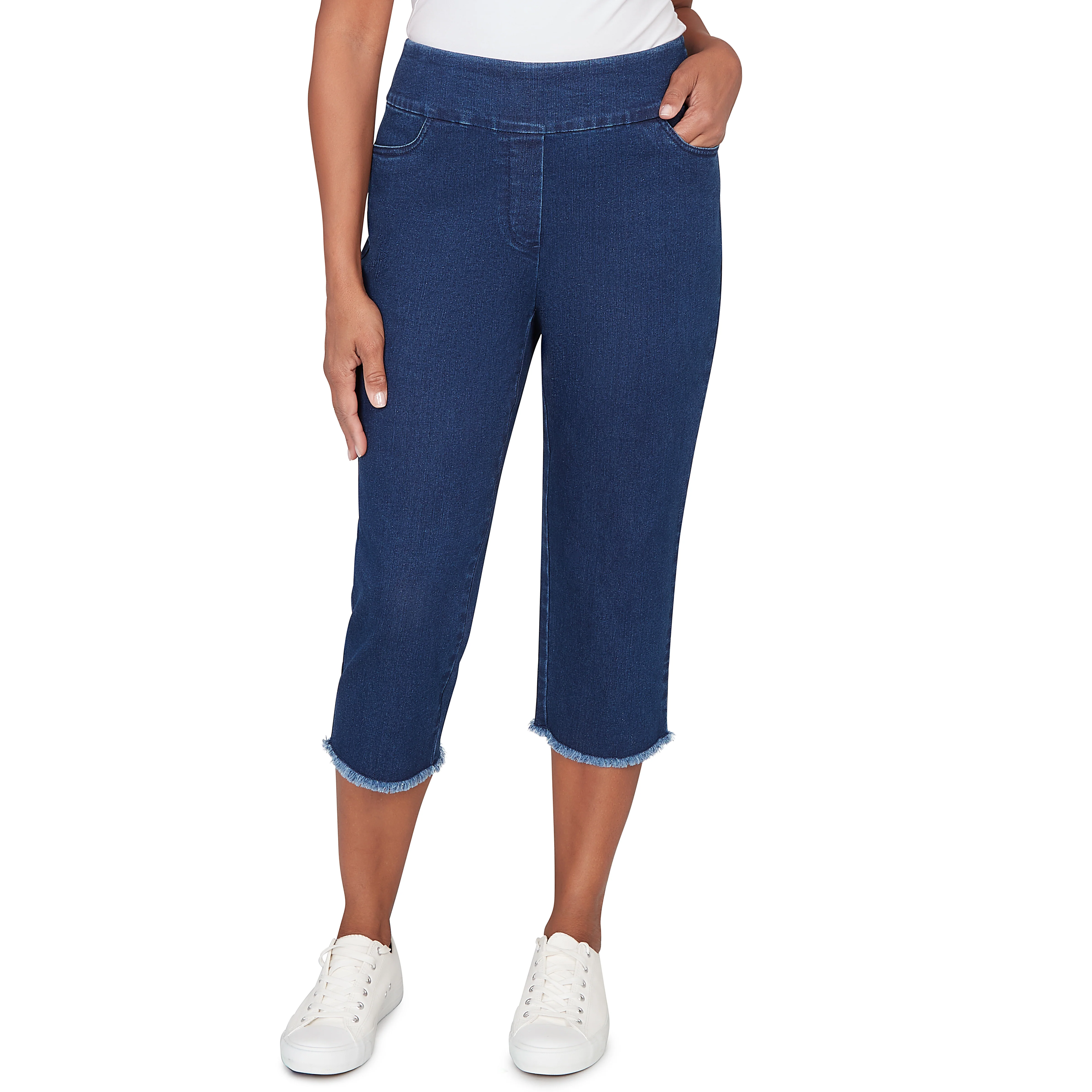 Alfred Dunner Super Stretch Denim Fringe Capri Pant - Image 7