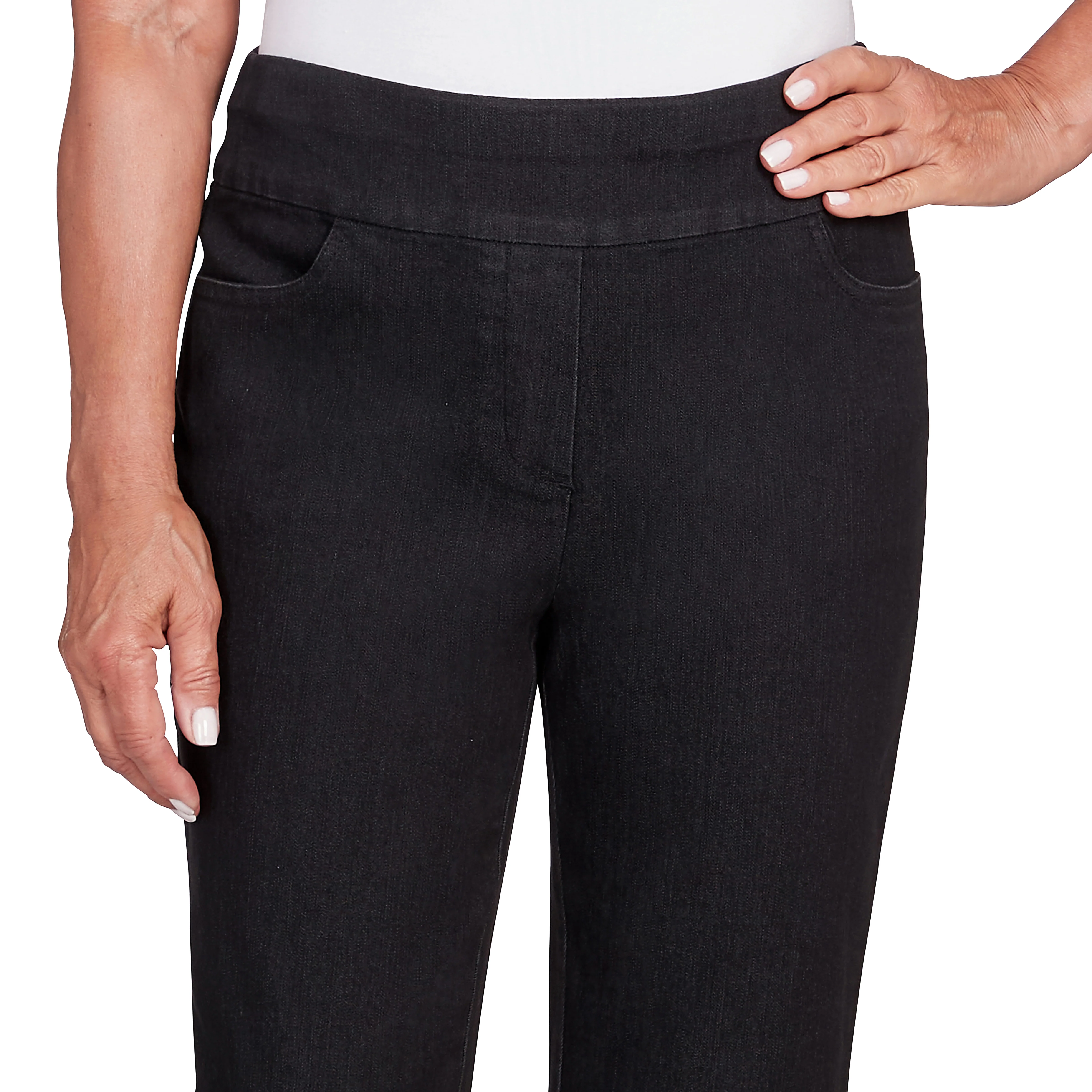 Alfred Dunner Super Stretch Denim Fringe Capri Pant- Petite - Image 5