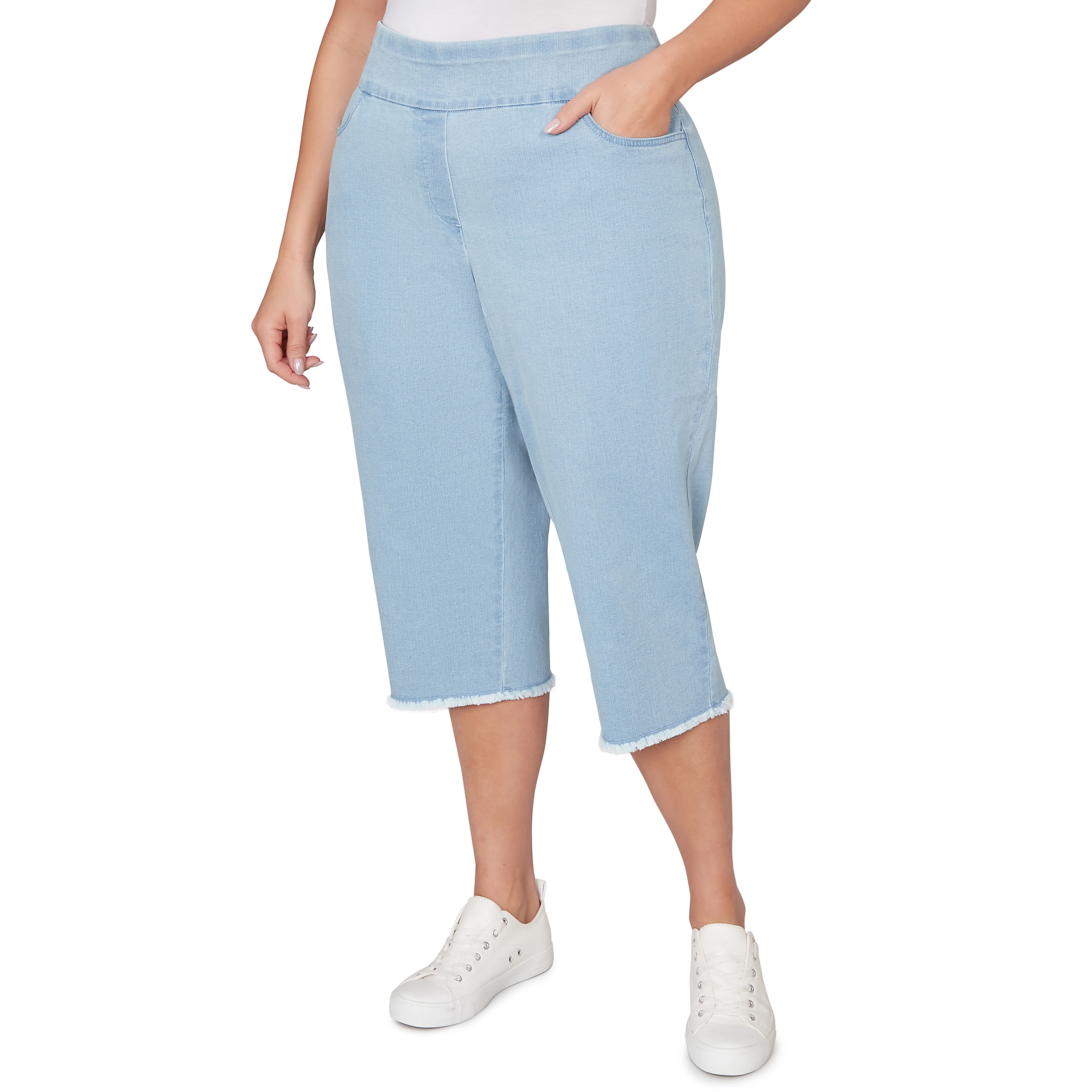 Alfred Dunner Super Stretch Denim Fringe Capri Pant - Plus - Image 14