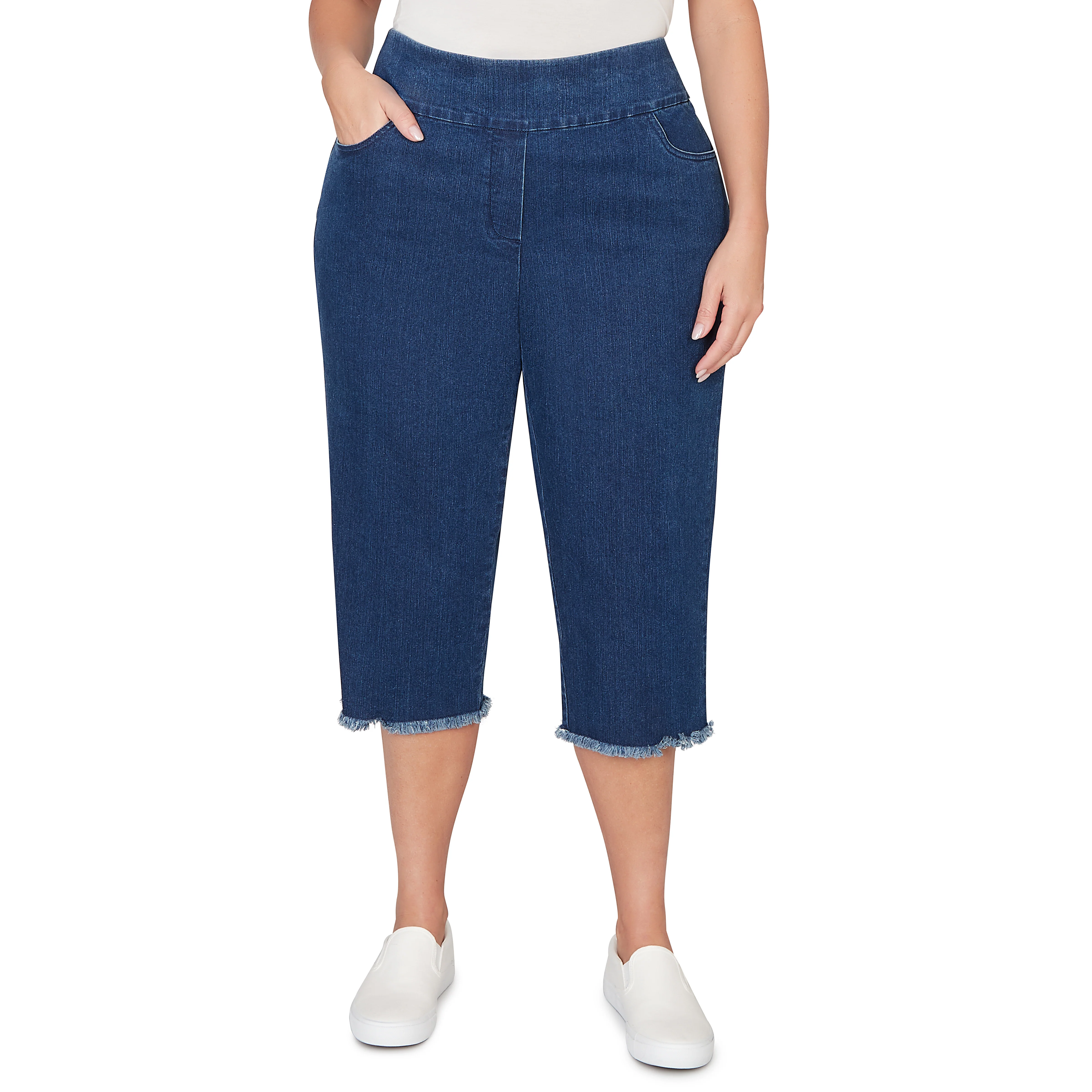 Alfred Dunner Super Stretch Denim Fringe Capri Pant - Plus - Image 6
