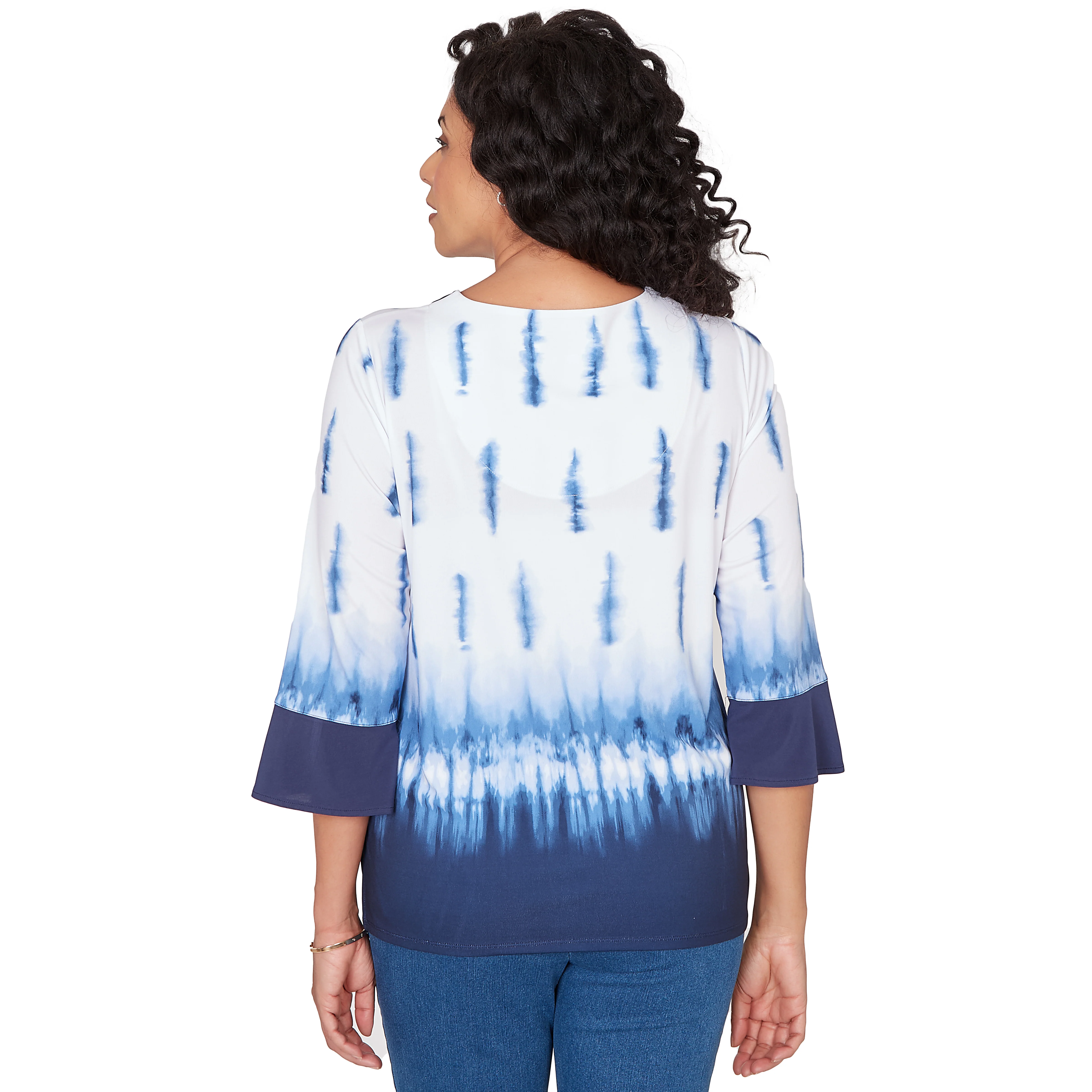 Alfred Dunner Tie Dye Border Split Neck Top- Petite - Image 2