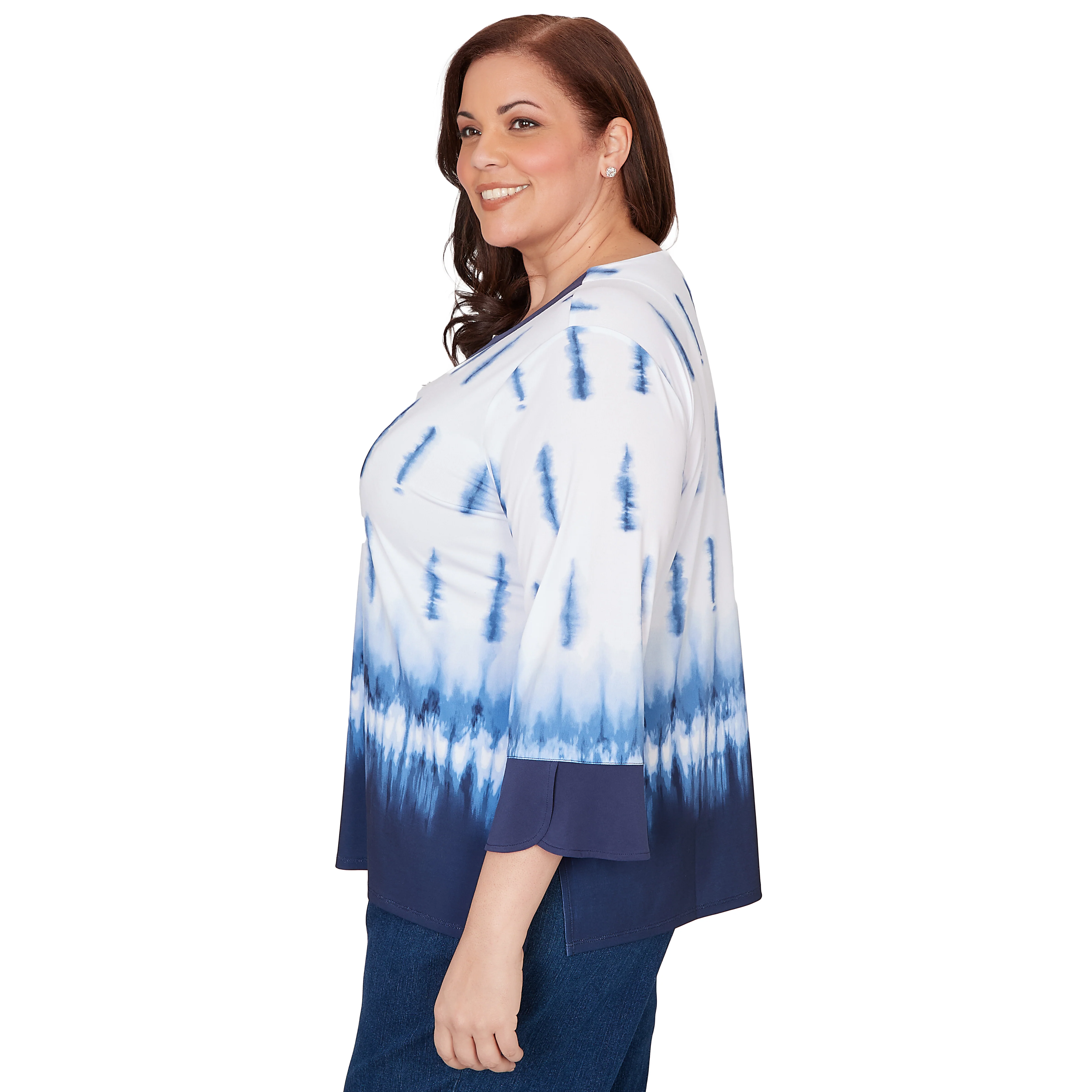 Alfred Dunner Tie Dye Border Split Neck Top - Plus - Image 4