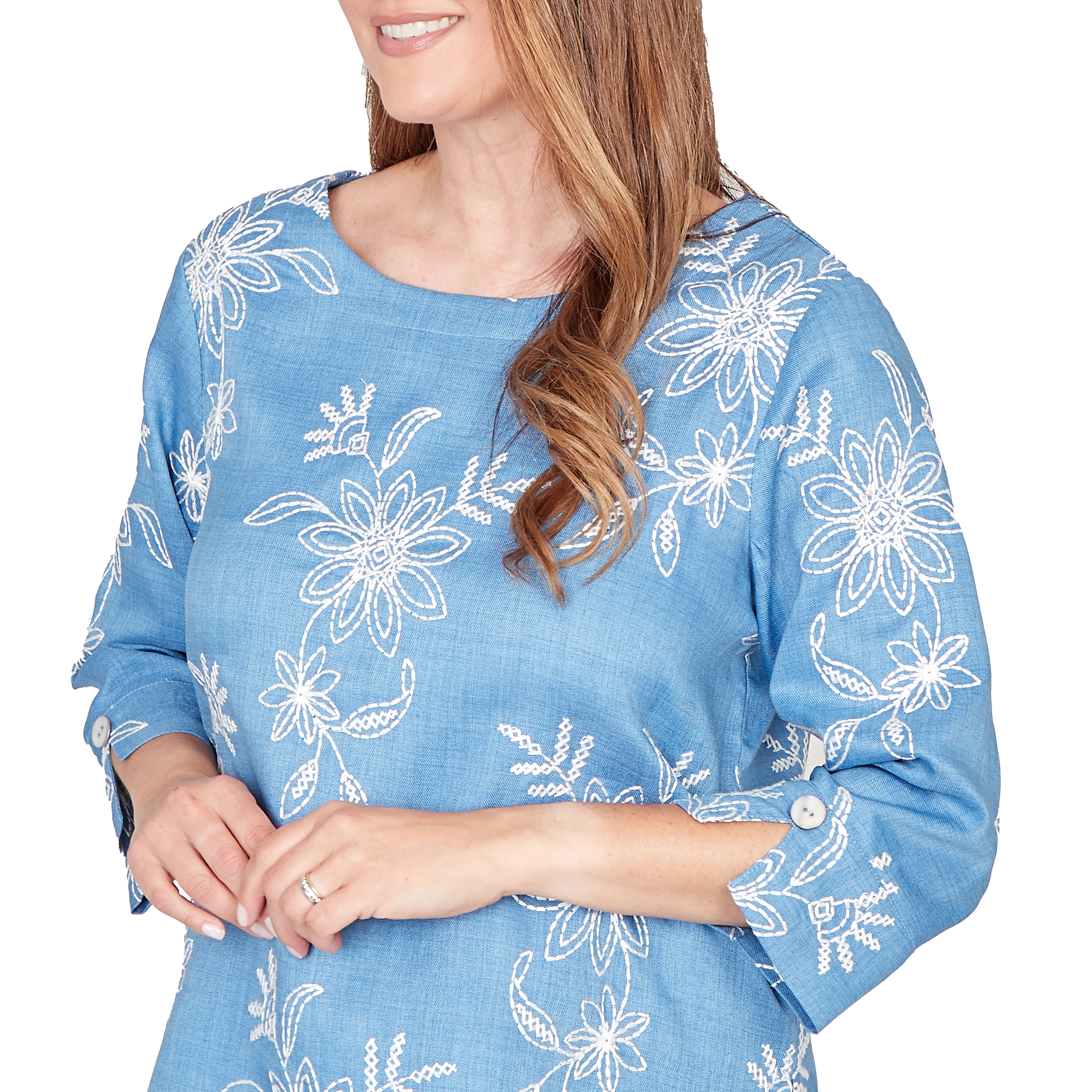 Alfred Dunner Tossed Floral Embroidered Top- Petite - Image 11