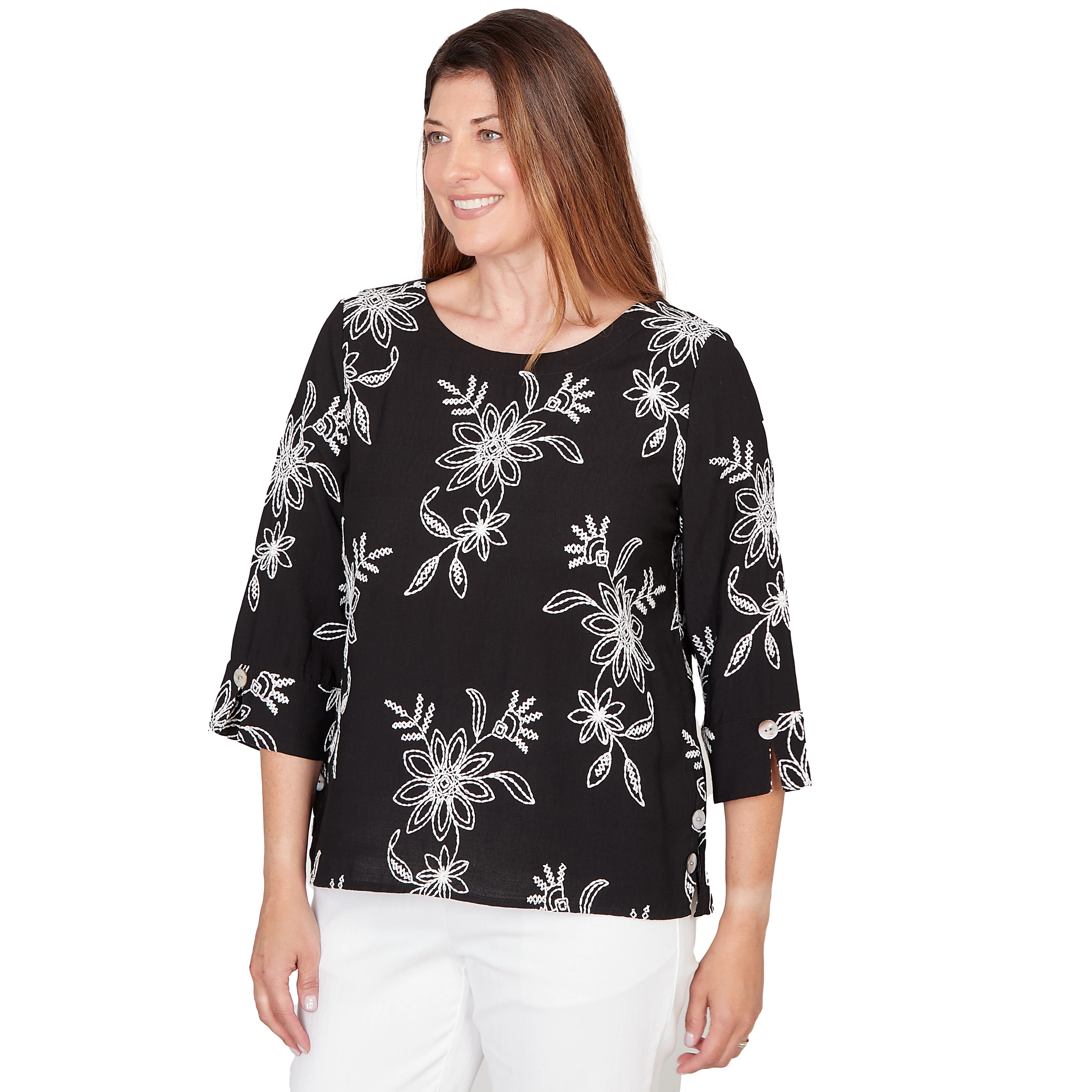 Alfred Dunner Tossed Floral Embroidered Top- Petite - Image 3