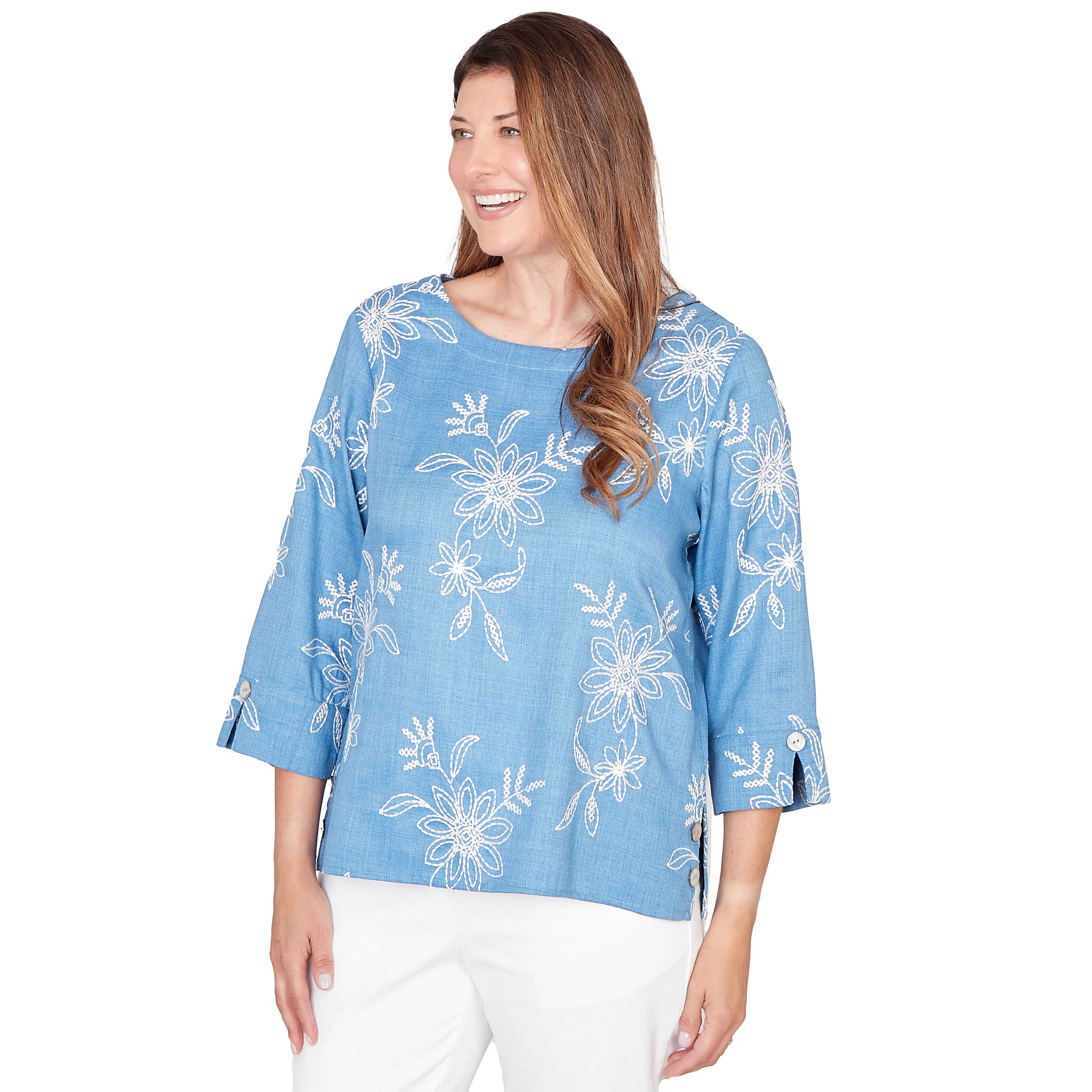 Alfred Dunner Tossed Floral Embroidered Top- Petite - Image 9