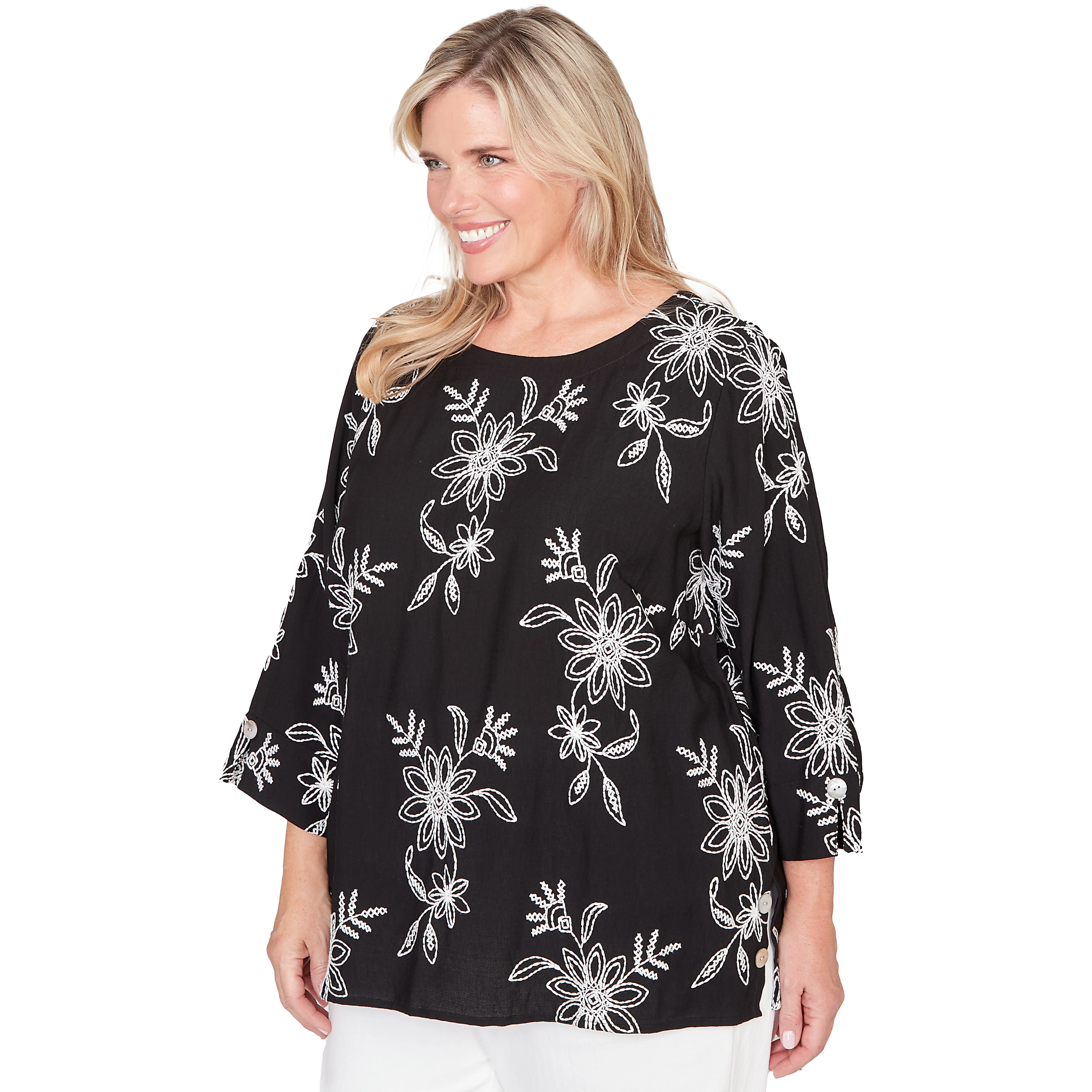 Alfred Dunner Tossed Floral Embroidered Top - Plus - Image 3