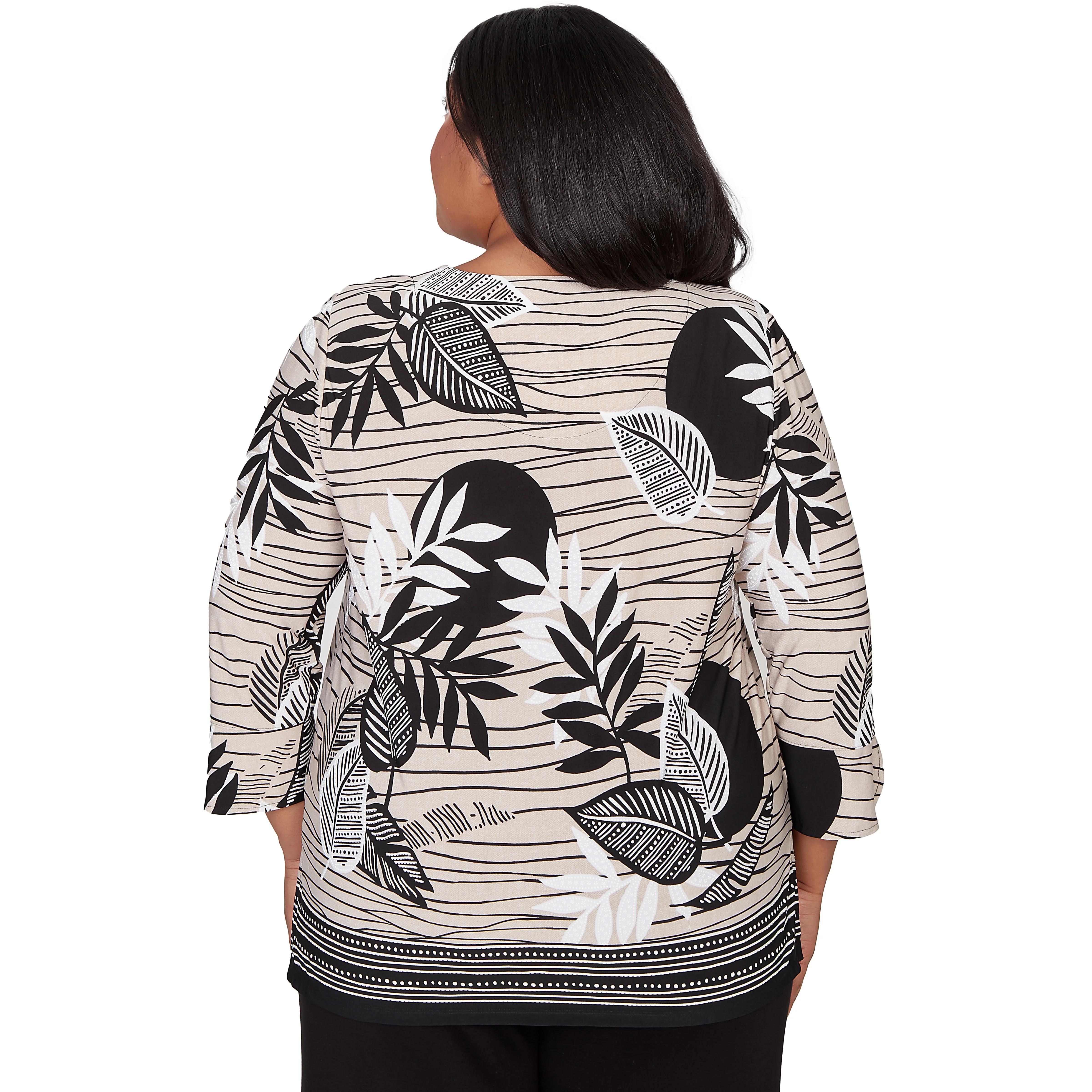 Alfred Dunner Tropical Leaf Border Print Split Neck Top - Plus - Image 2