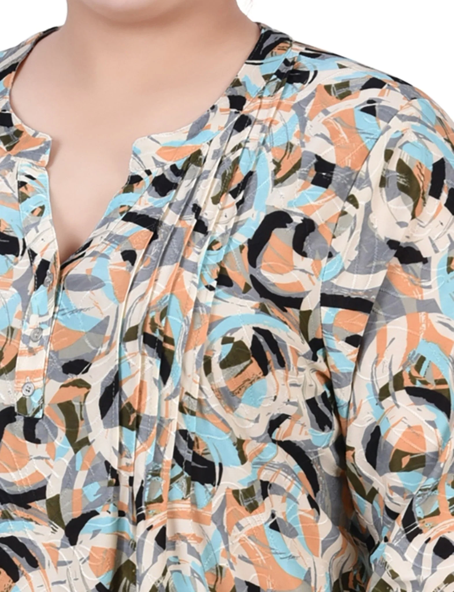 Autumn Blue Abstract 3/4 Roll Tap Pullover Top - Plus - Image 3
