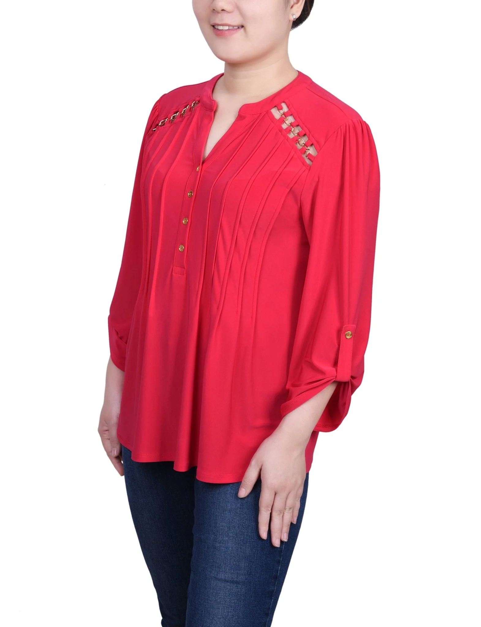 Beetroot Purple Beetroot Purple Pintuck Front Top With Chain Details - Image 2