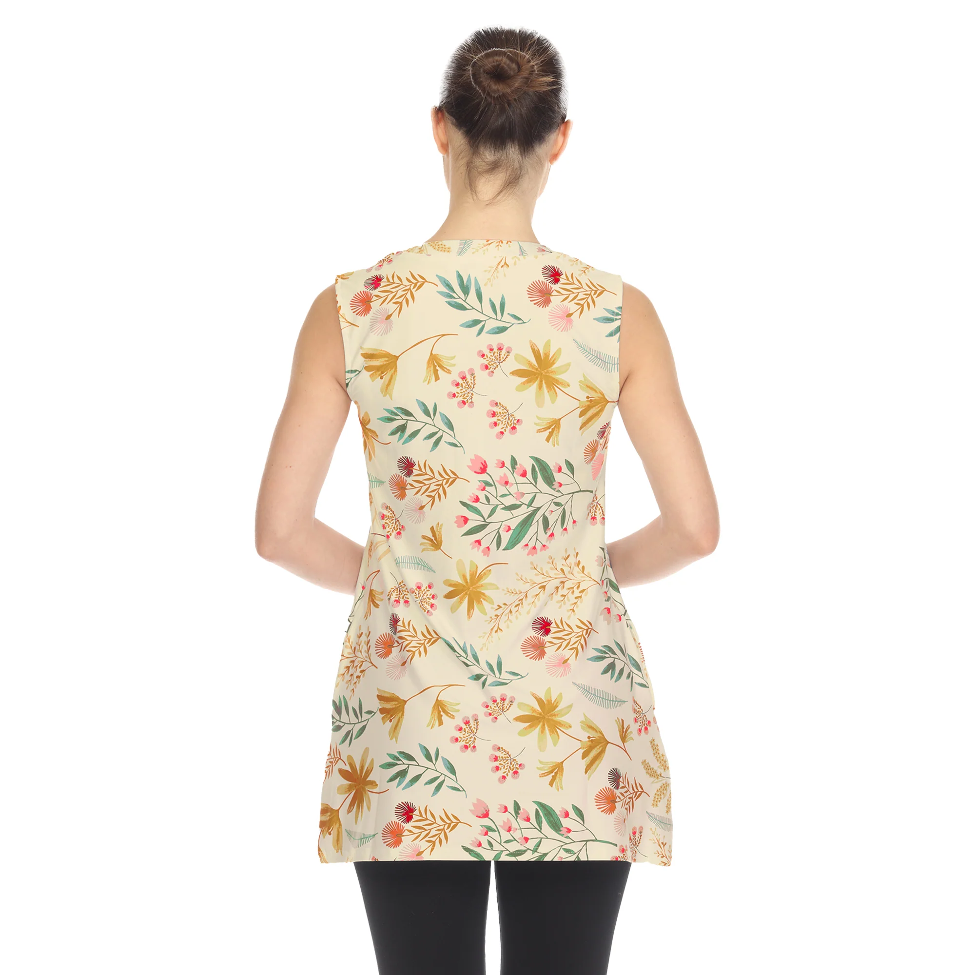 Beige Floral Sleeveless Tunic Top - Image 3