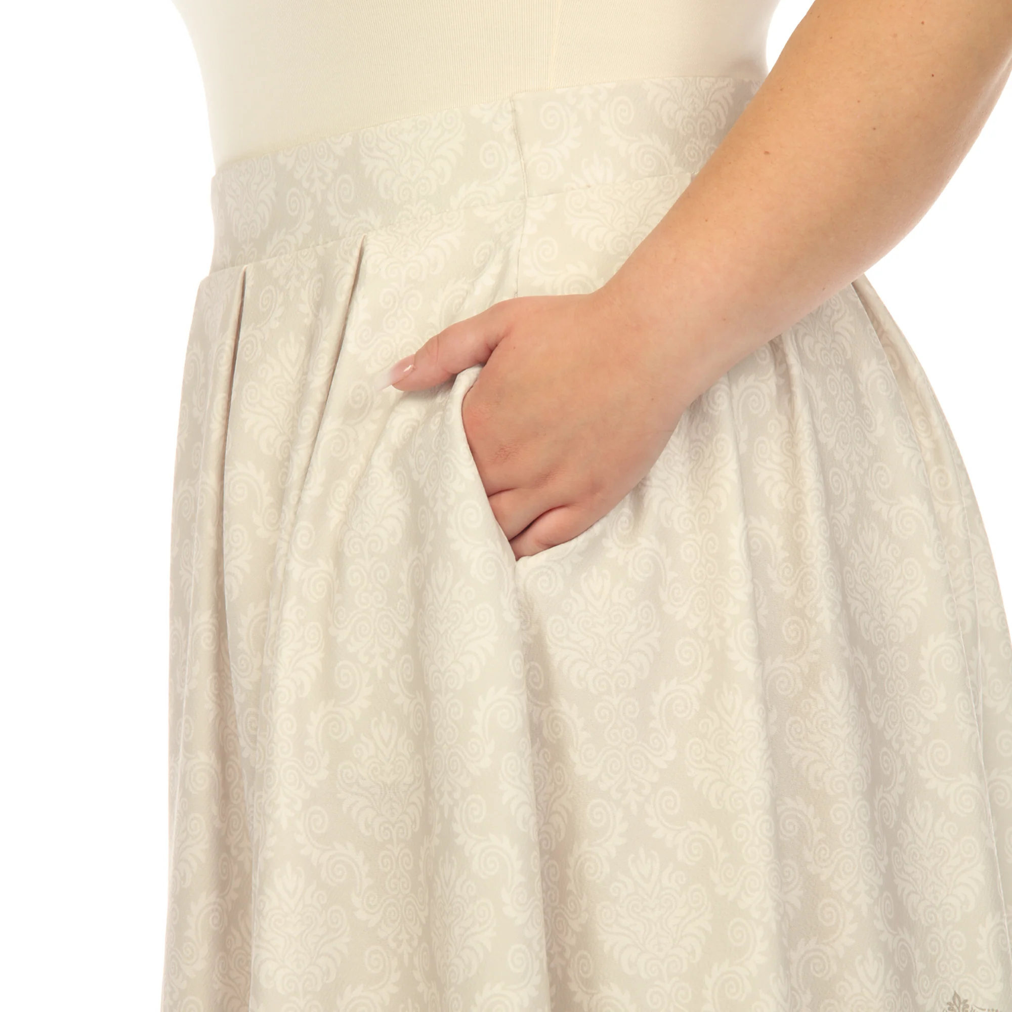 Beige Pleated Skirt with Border Prints - Plus - Image 4