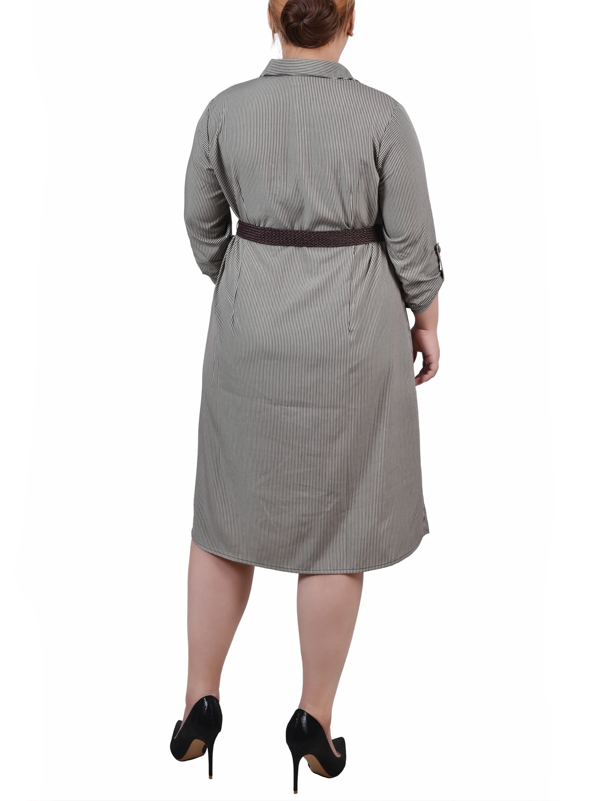 Black 3/4 Roll Tab Sleeve Shirtdress - Plus Size - Image 3