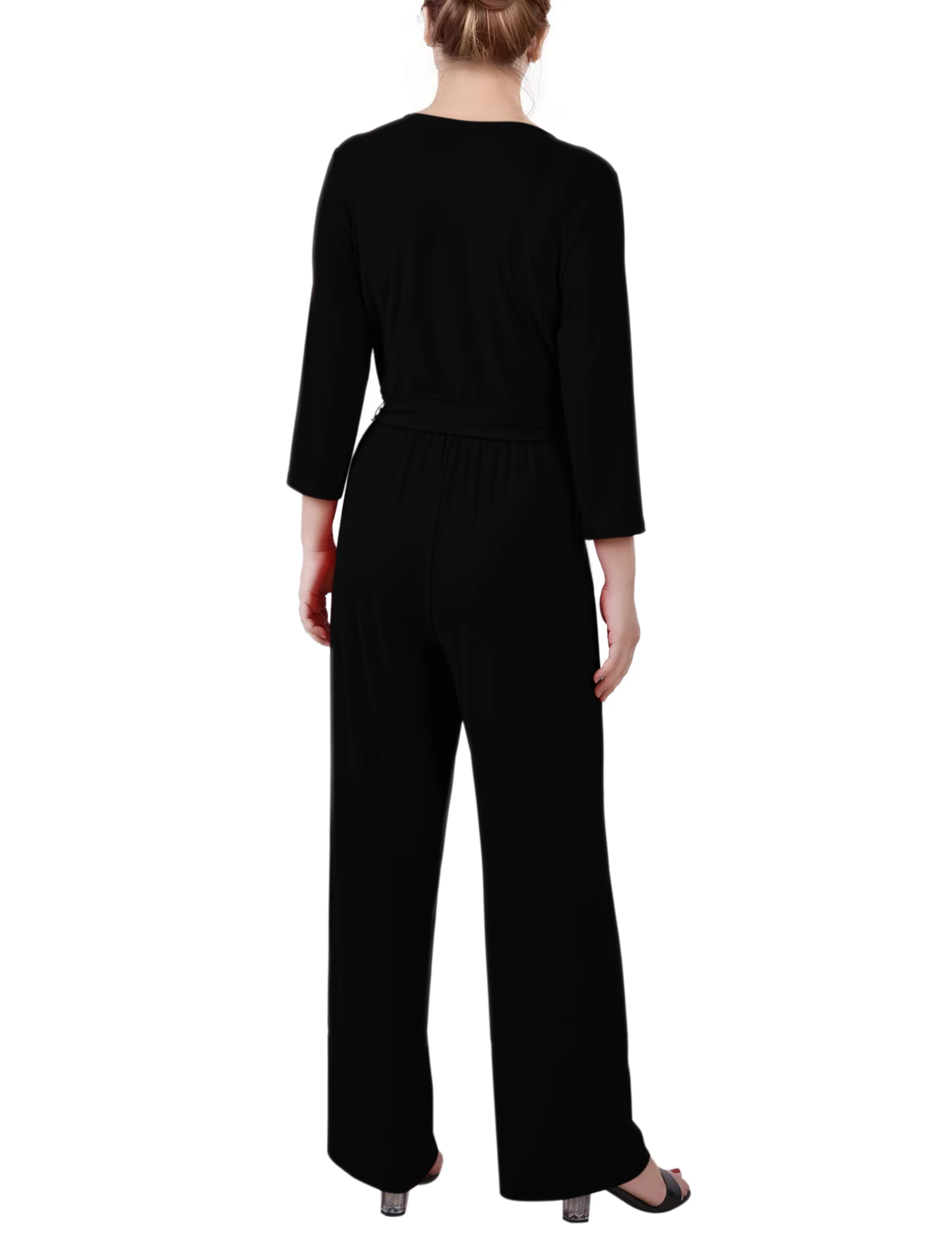 Black 3/4 Sleeve Belted Jumpsuit - Petite - Image 4