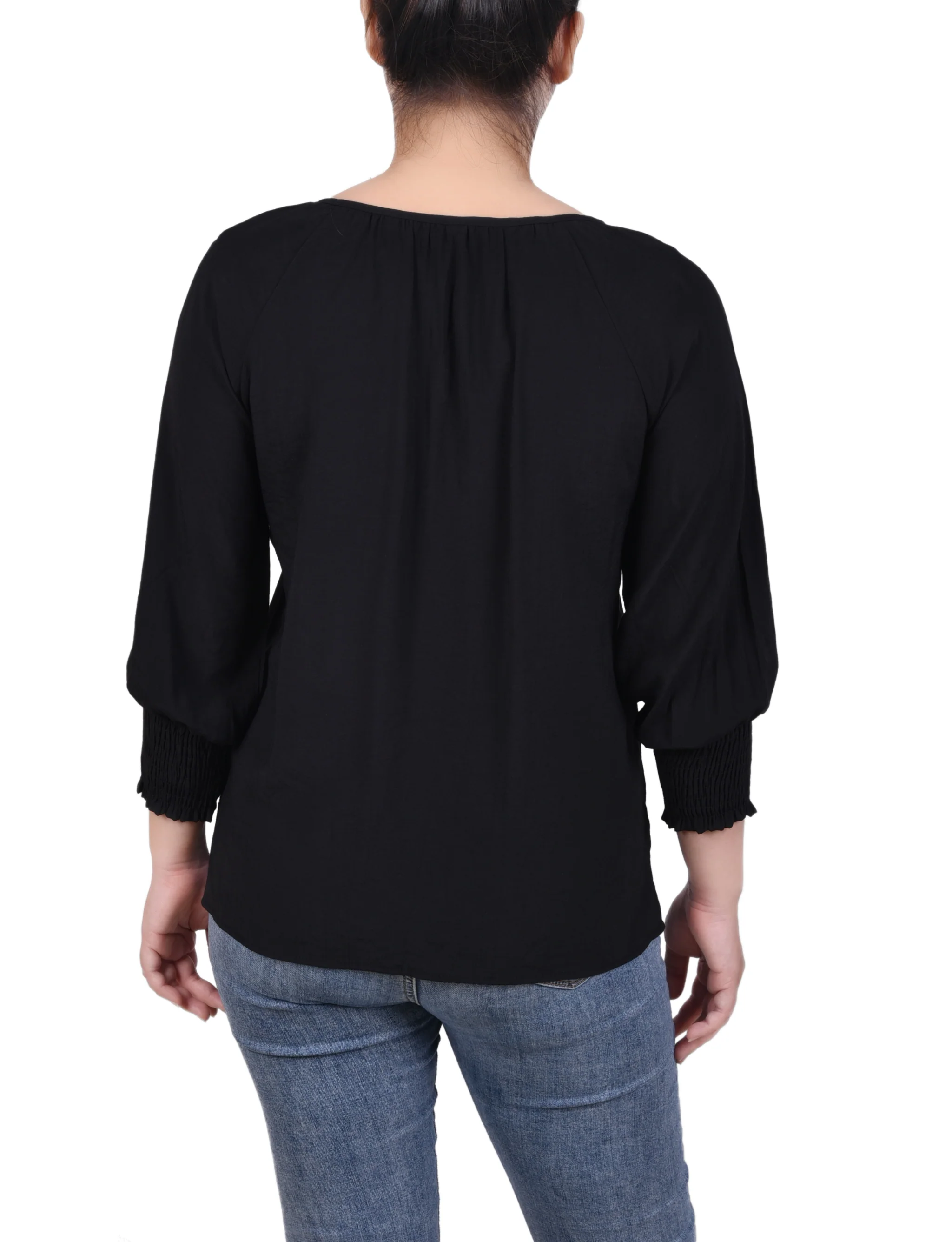 Black 3/4 Sleeve Button Front Blouse - Image 4