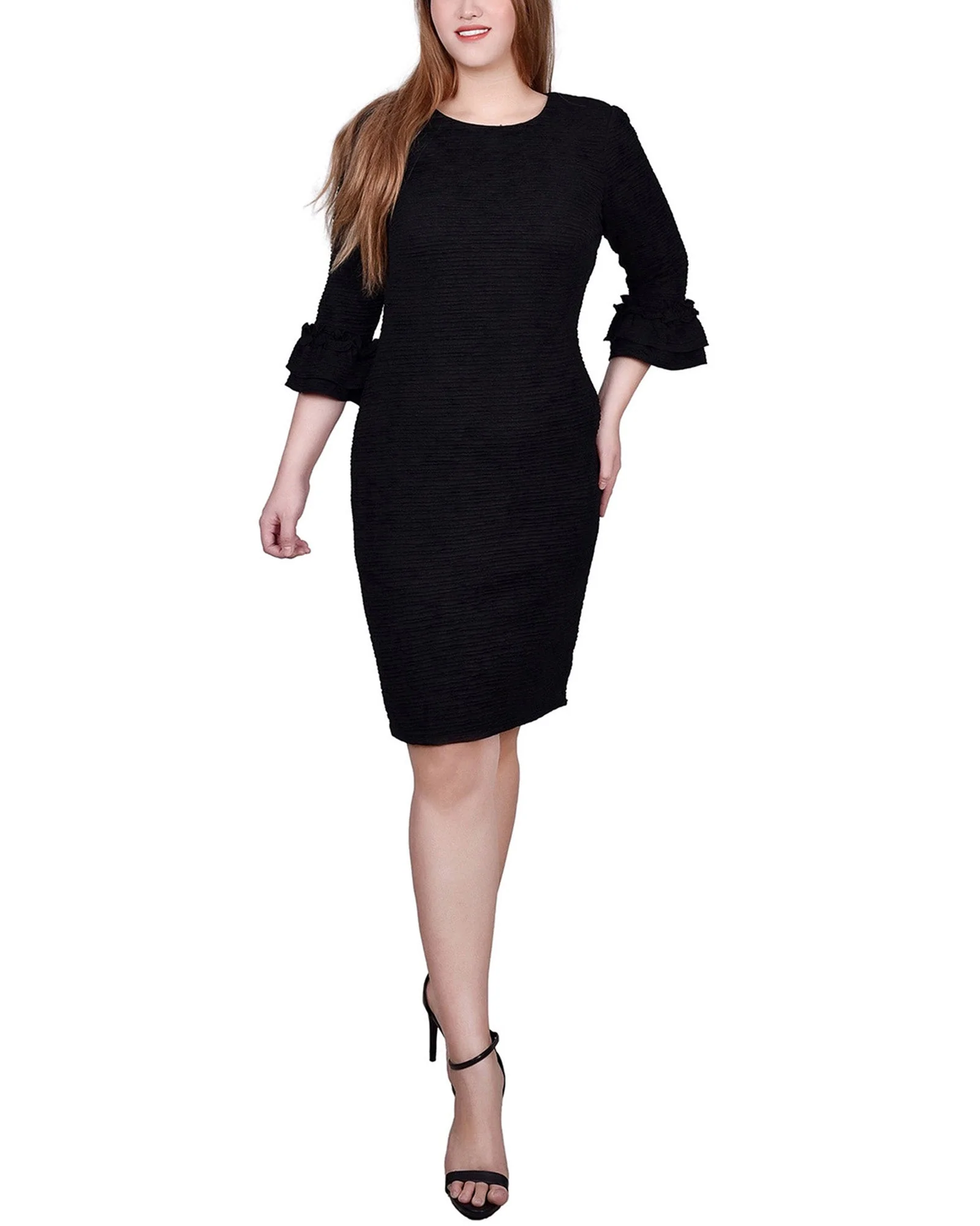 Black 3/4 Sleeve Textured Knit Dress