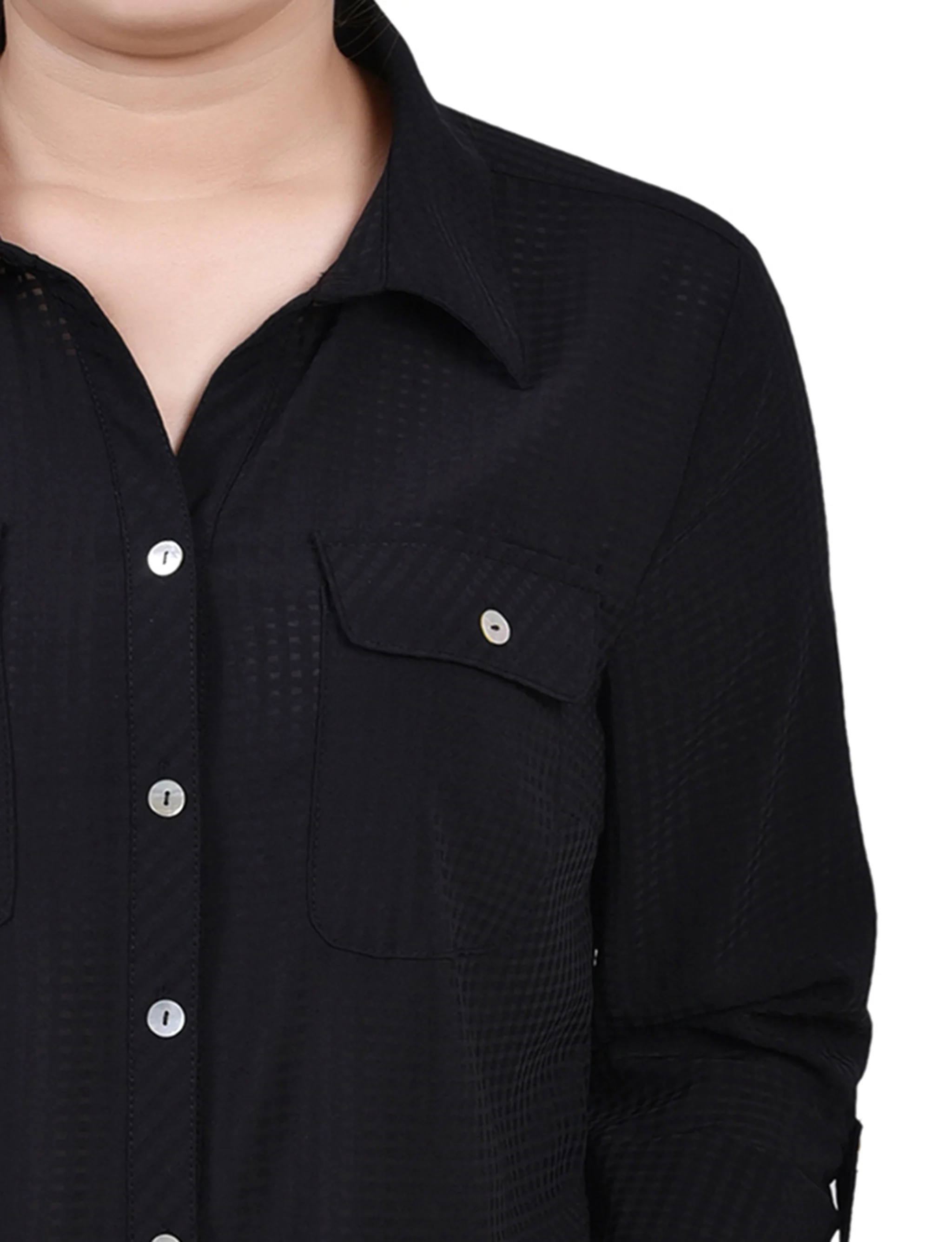 Black 3/4 Sleeve Windowpane Blouse - Image 3