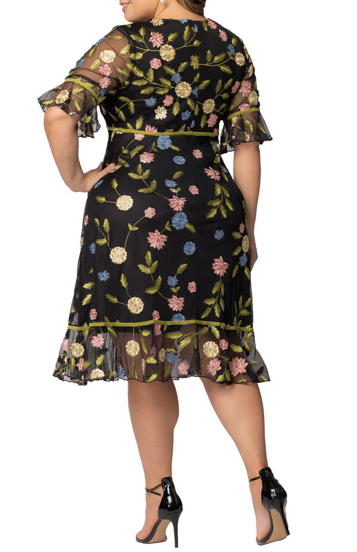 Black Blossom Print Wildflower Embroidered Dress - Plus - Image 3