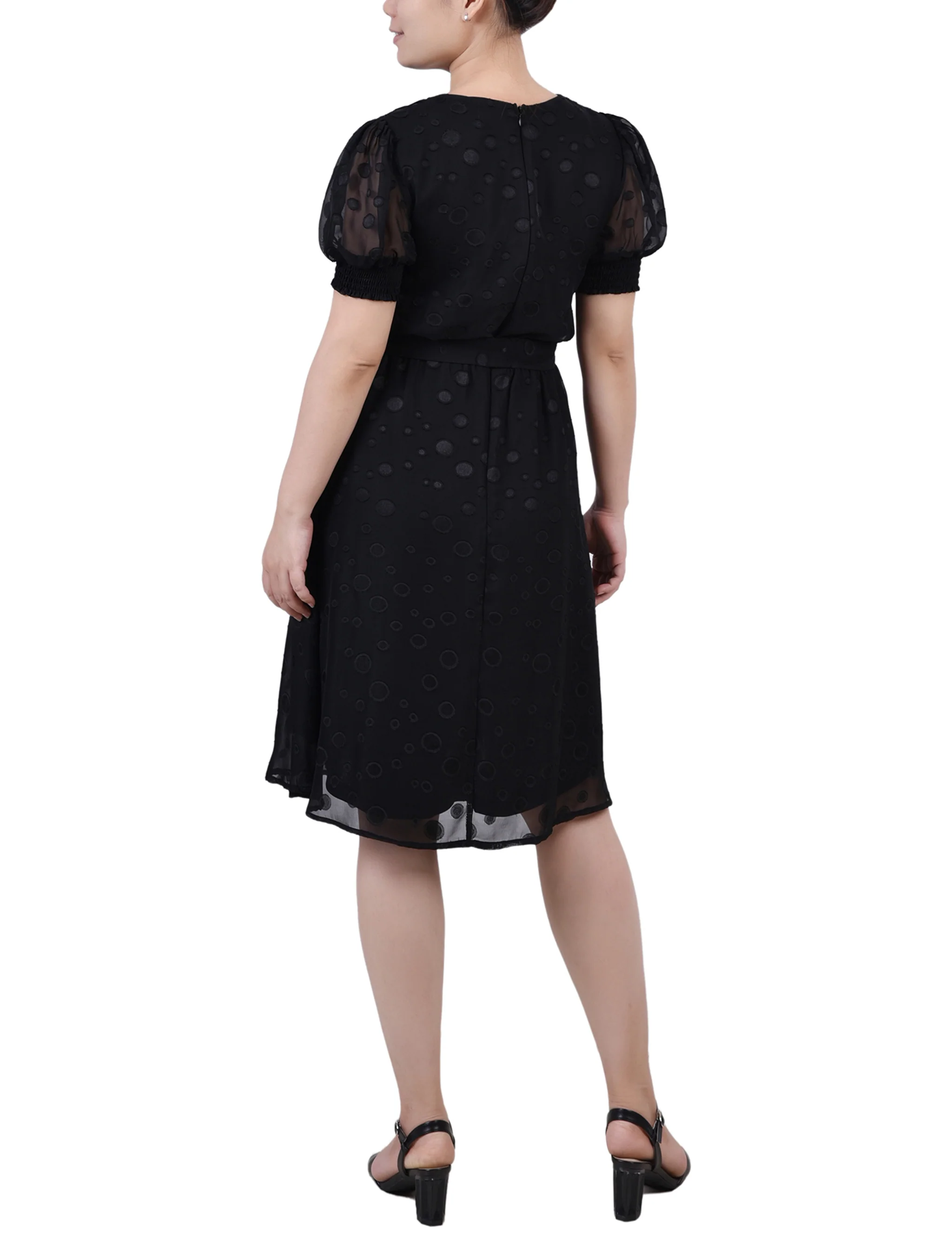 Black Elbow Sleeve Swiss Dot Dress - Petite - Image 3