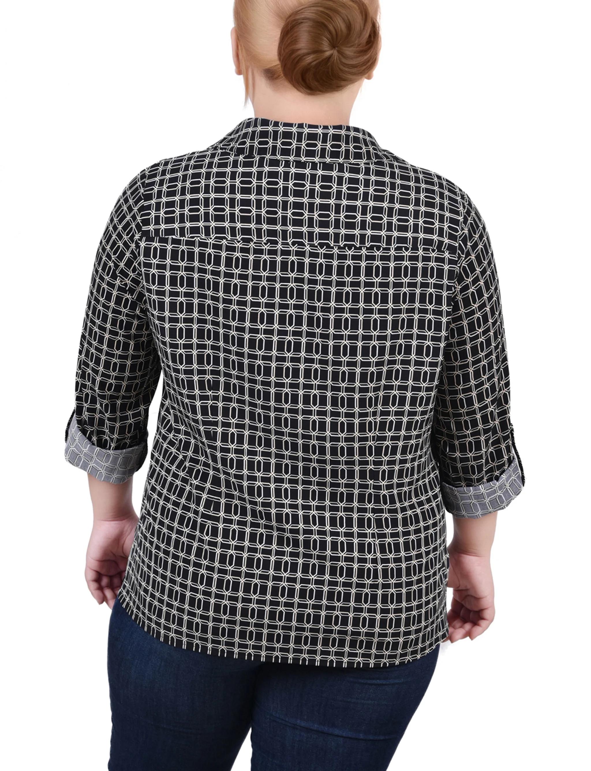 Black Gold Harlie 3/4 Roll Tab Blouse With Pockets - Plus Size - Image 4