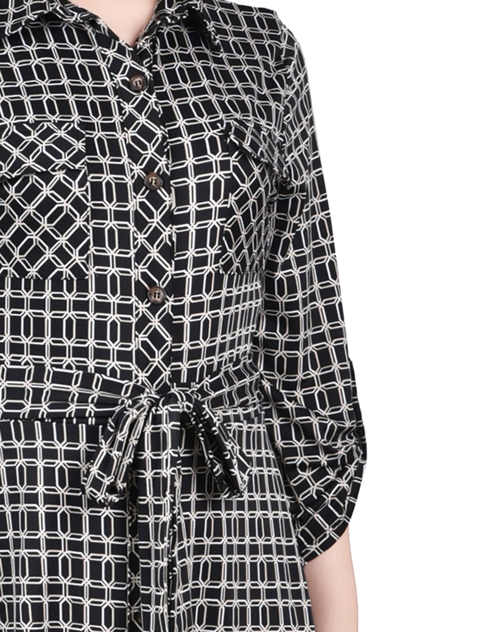 Black Gold Harlie 3/4 Slv Roll Tab Shirtdress - Petite - Image 4