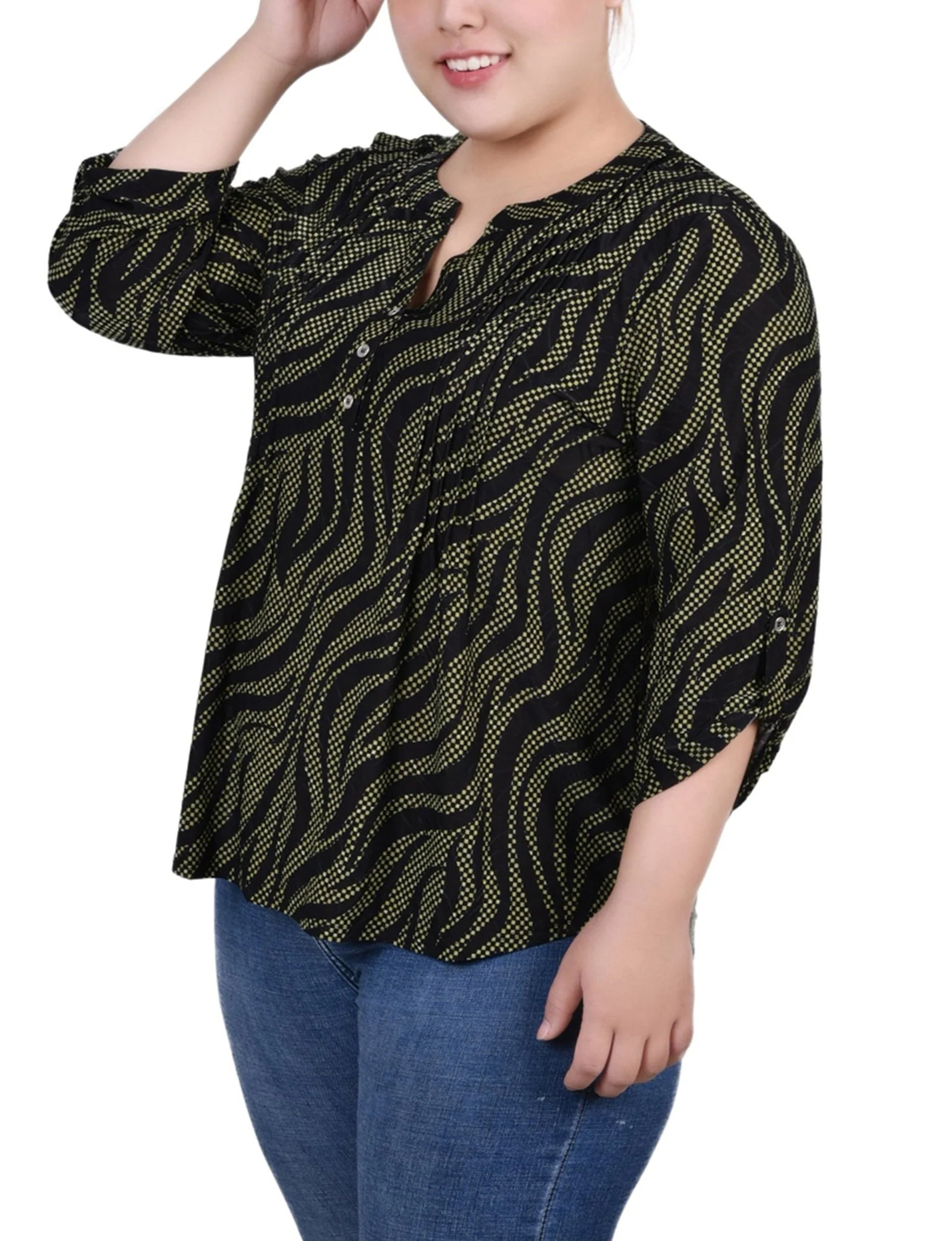Black Herbal Zebra 3/4 Roll Tap Pullover Top - Plus - Image 2