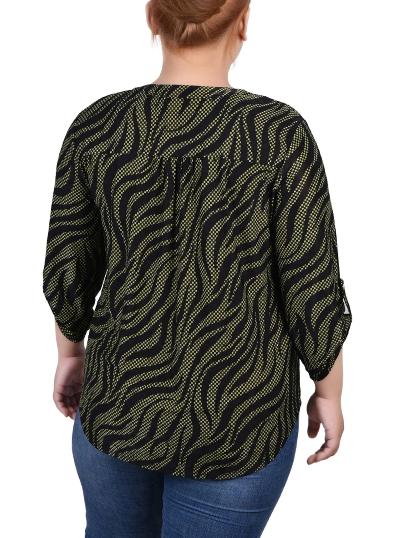 Black Herbal Zebra 3/4 Roll Tap Pullover Top - Plus - Image 4