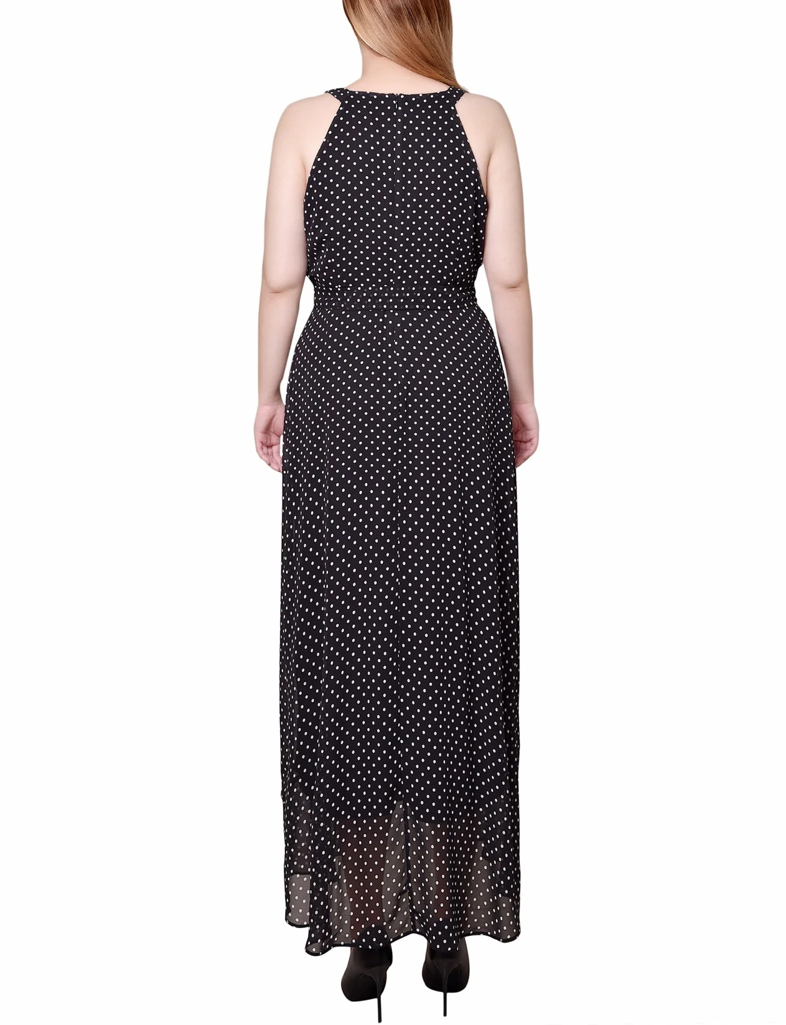 Black Ivory Dot Halter Front Chiffon Maxi Dress - Petite - Image 3
