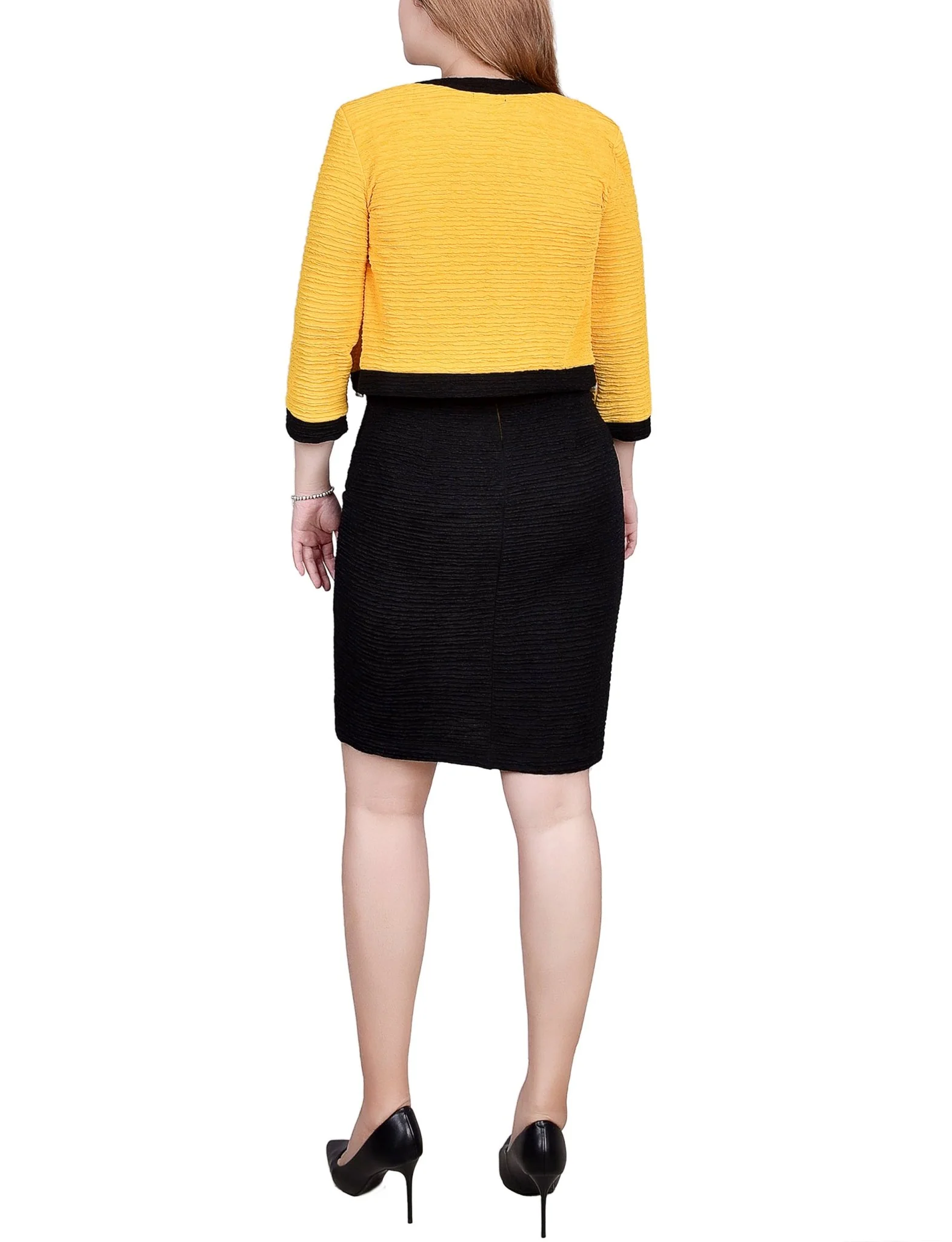 Black Lemon 3/4 Sleeve Textured Knit 2 Piece Dress Set - Image 3