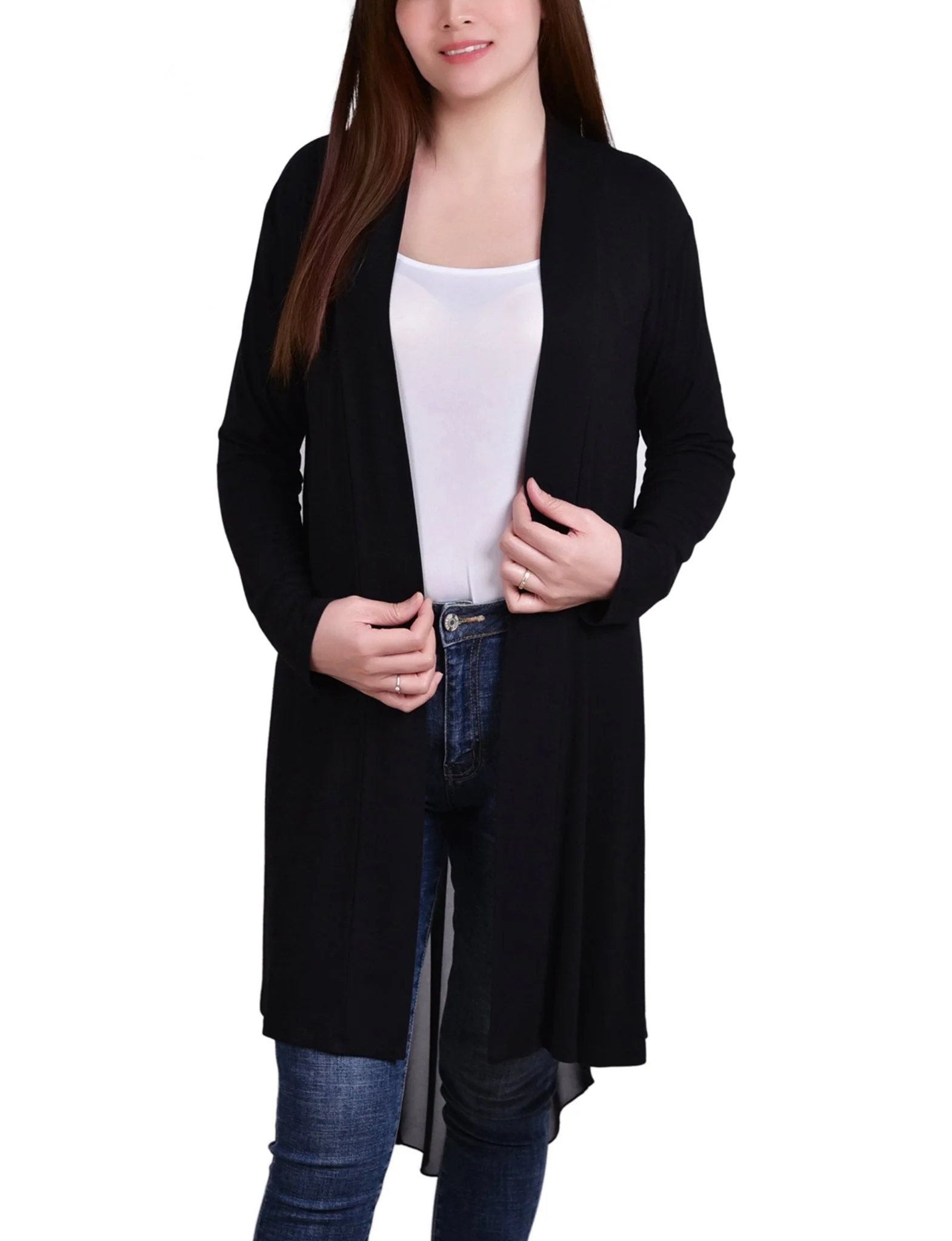 Black Long Sleeve Knit Cardigan With Chiffon Back
