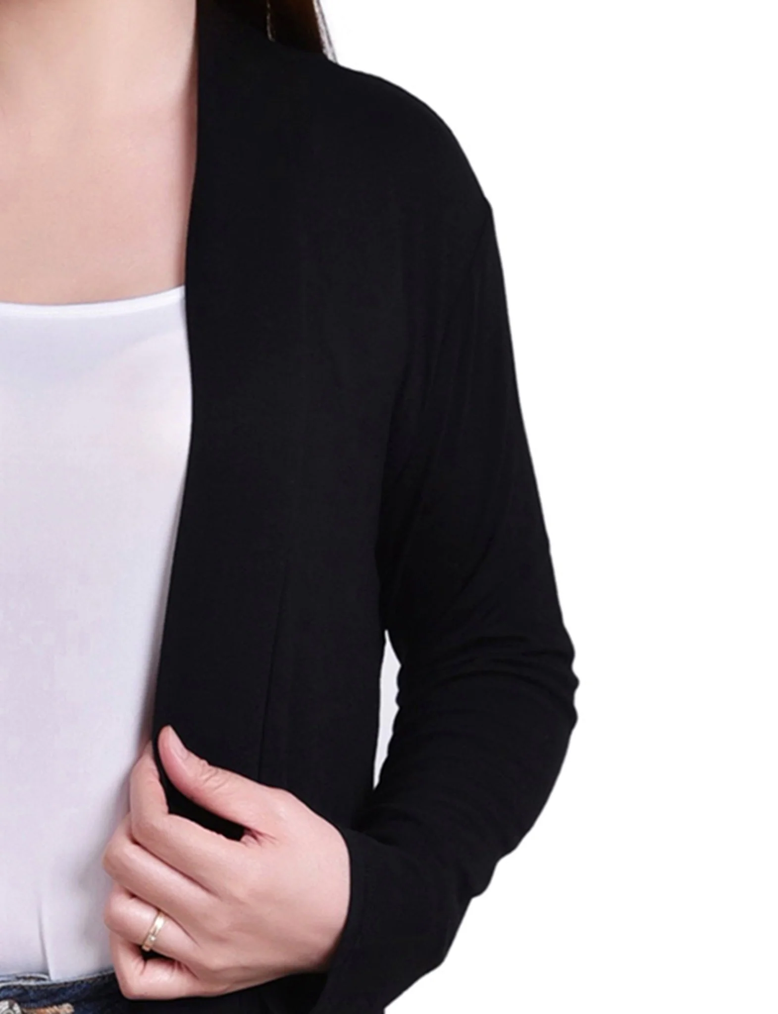Black Long Sleeve Knit Cardigan With Chiffon Back - Image 3