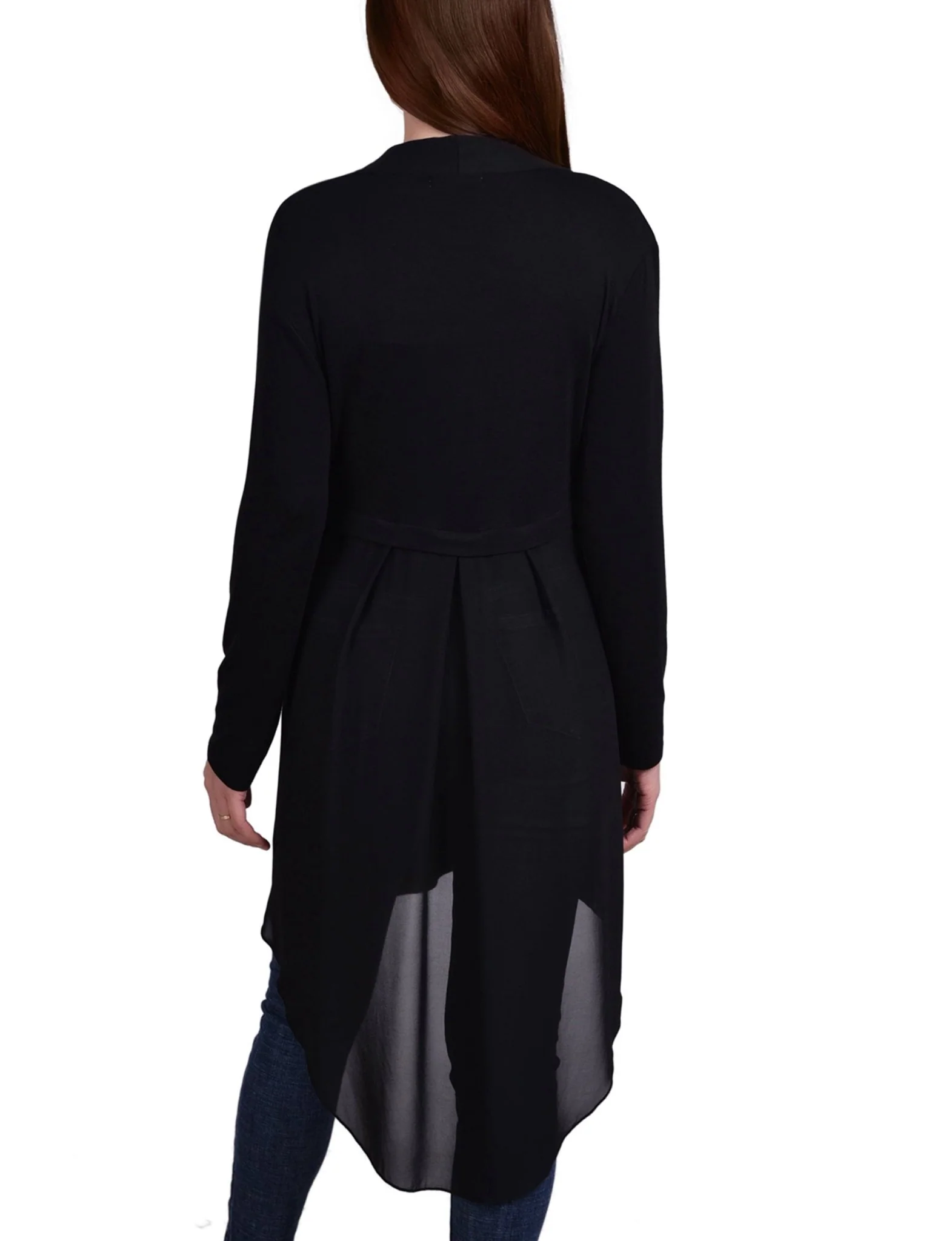 Black Long Sleeve Knit Cardigan With Chiffon Back - Image 4