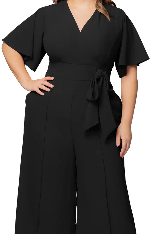 Black Noir Evelyn Wide Leg Cropped Jumpsuit - Plus - Image 3