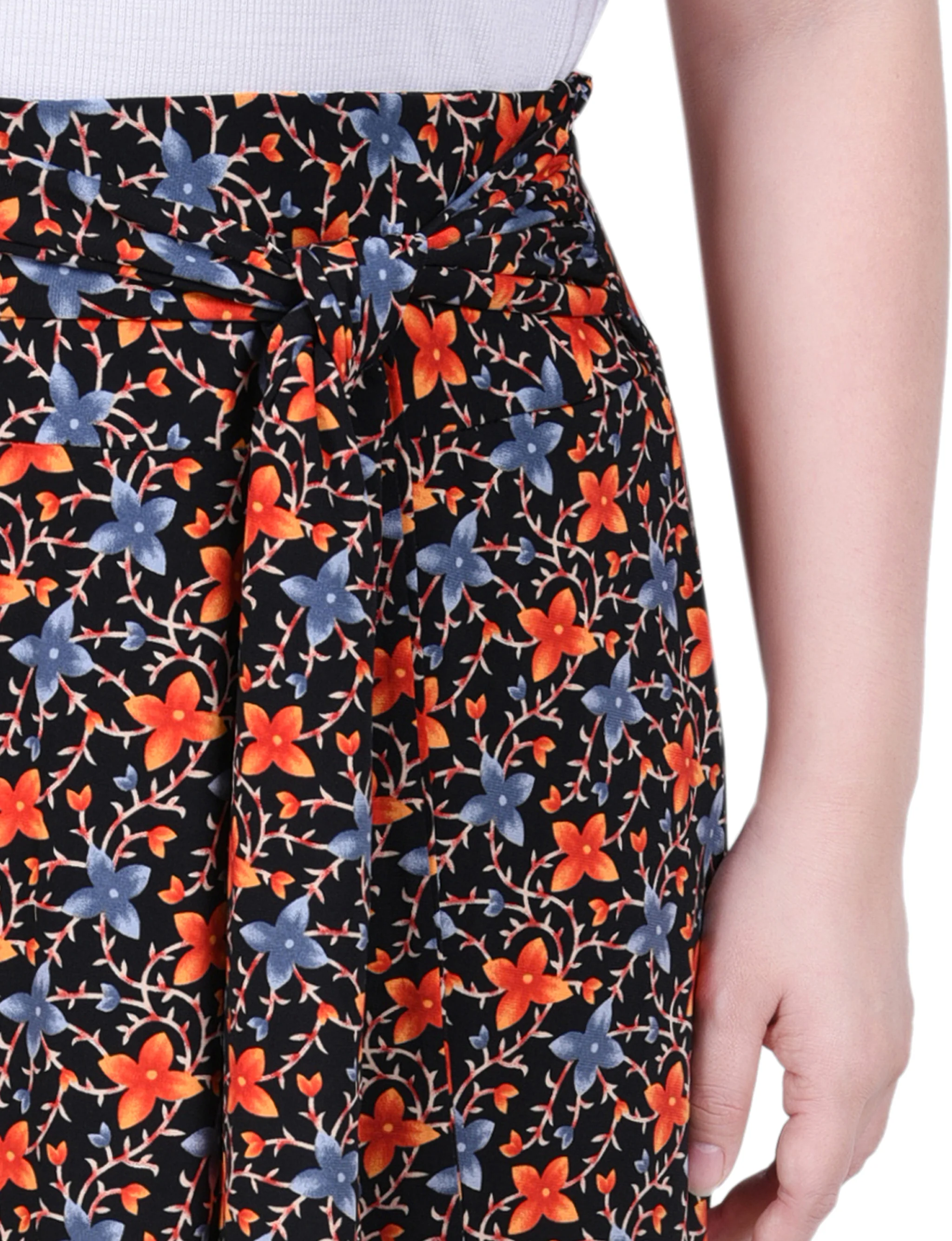 Black Orange Floral Maxi Skirt With Sash Waist Tie - Image 2