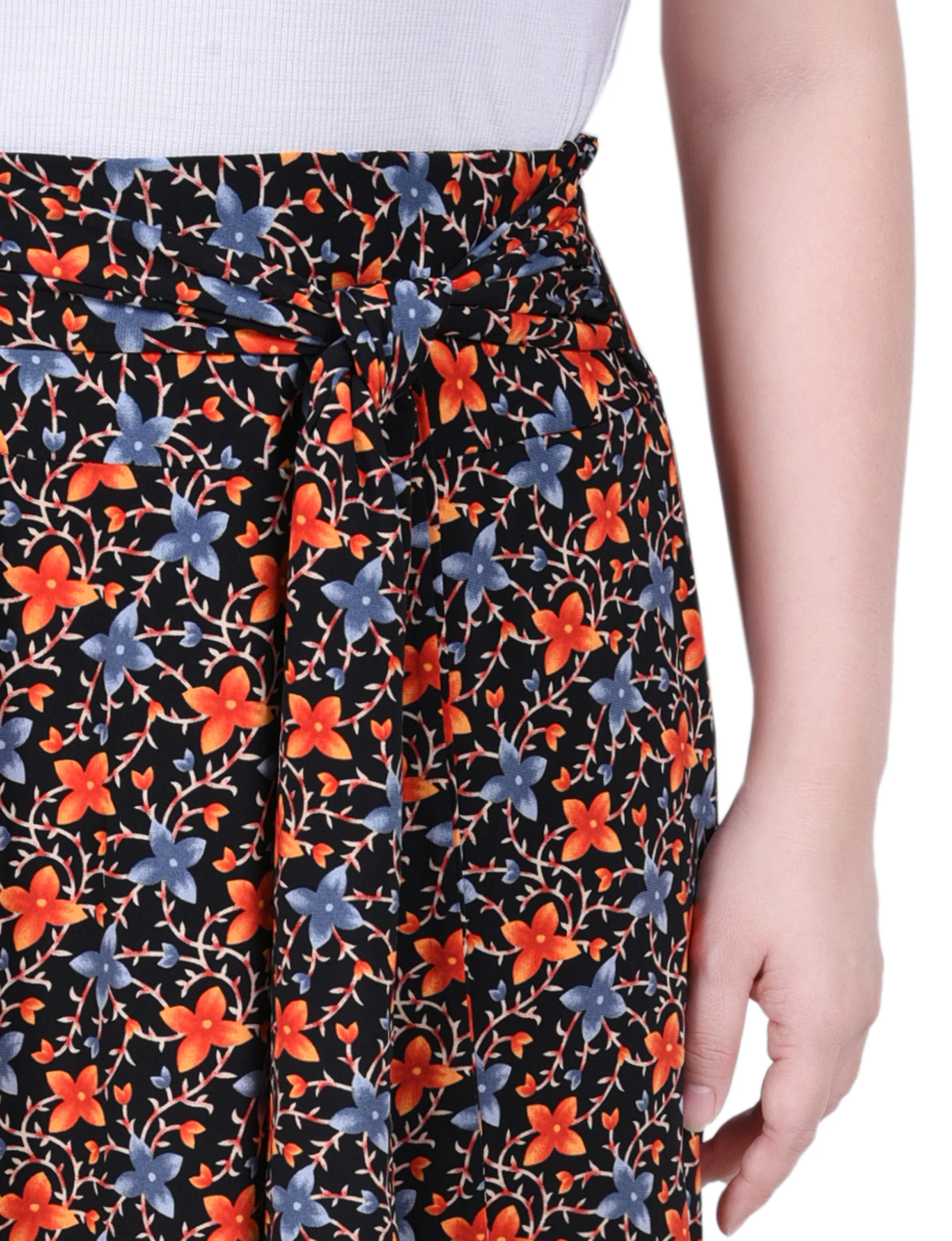 Black Orange Floral Maxi Skirt With Sash Waist Tie - Petite - Image 3